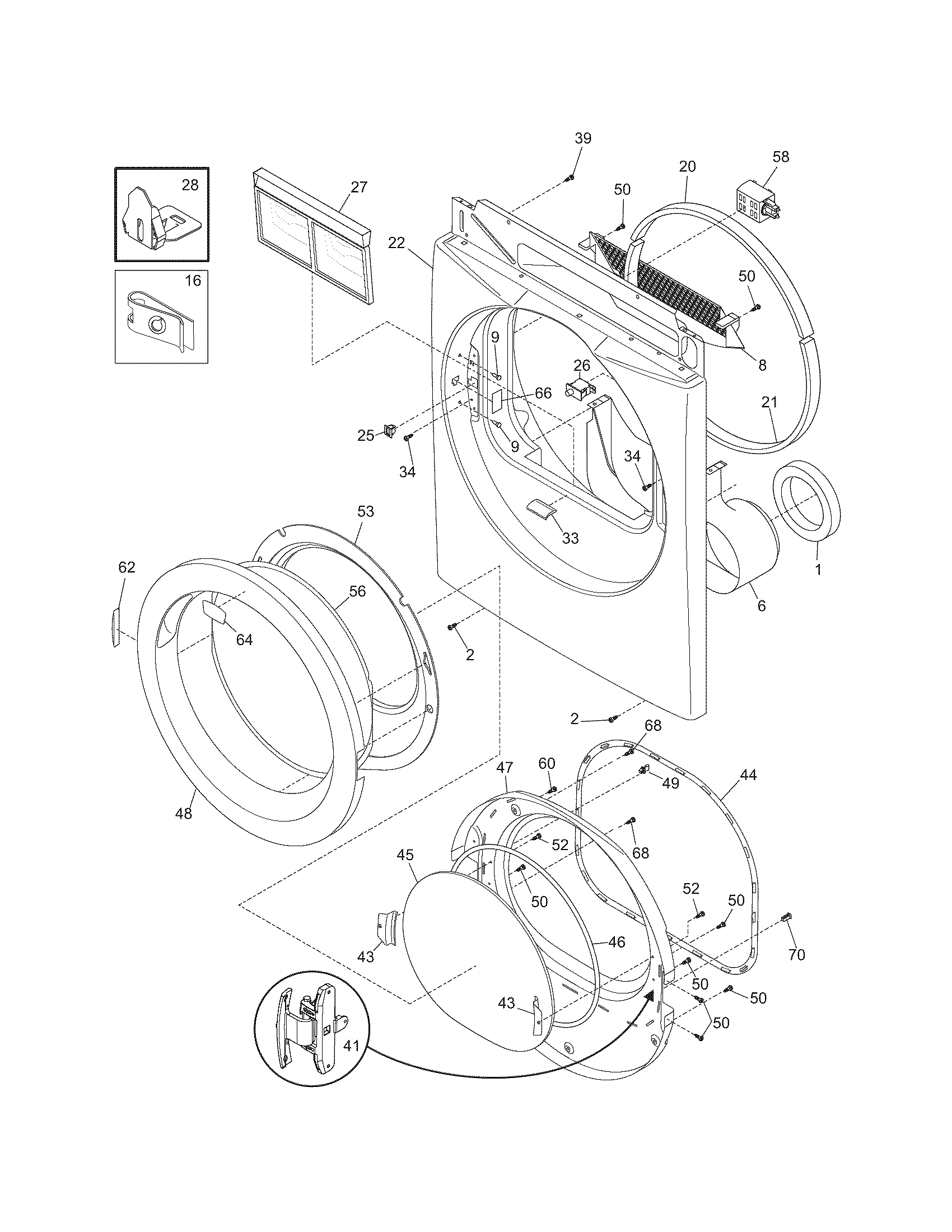 Frigidaire AEQ6500CFS0 front panel/lint filter diagram