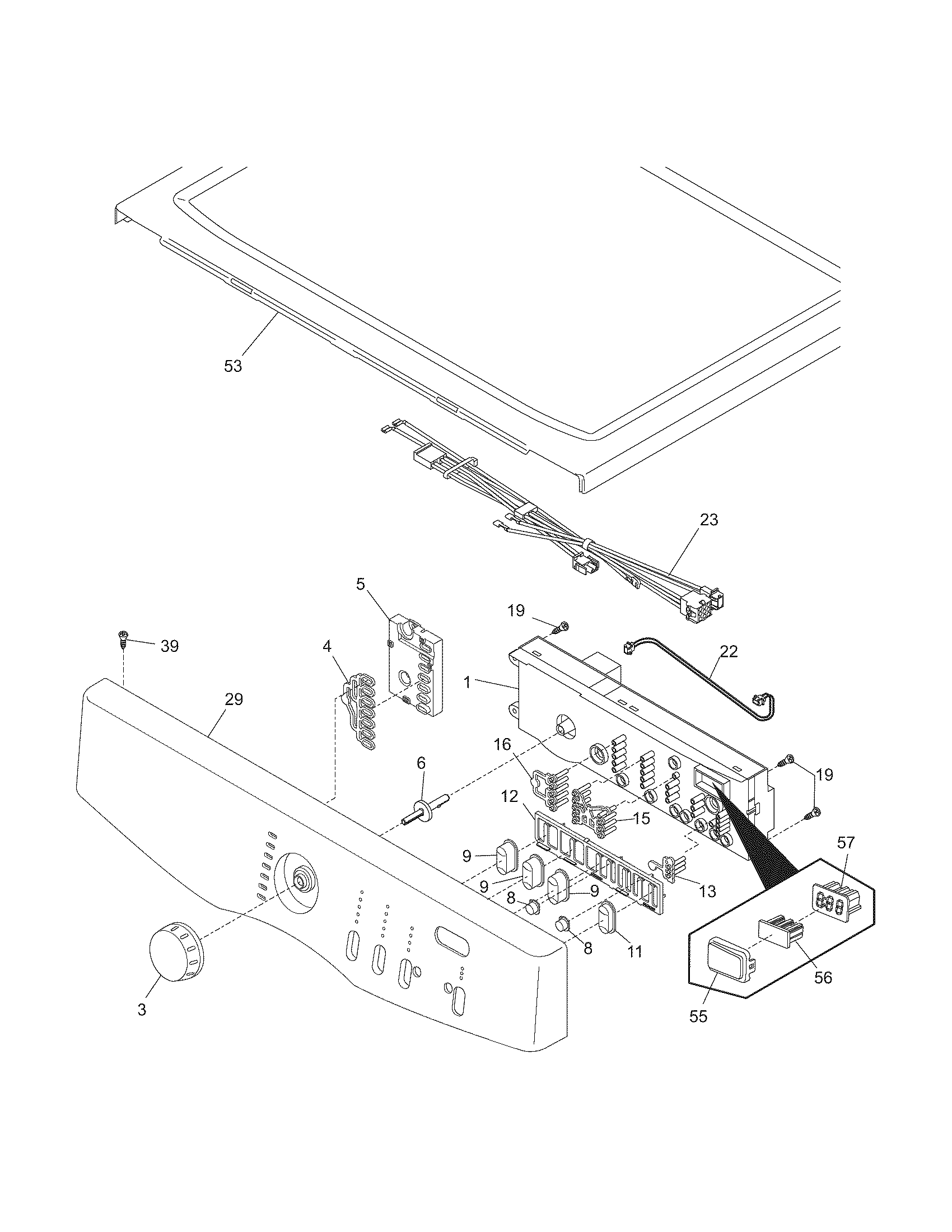 Frigidaire AEQ6500CFS0 controls/top panel diagram
