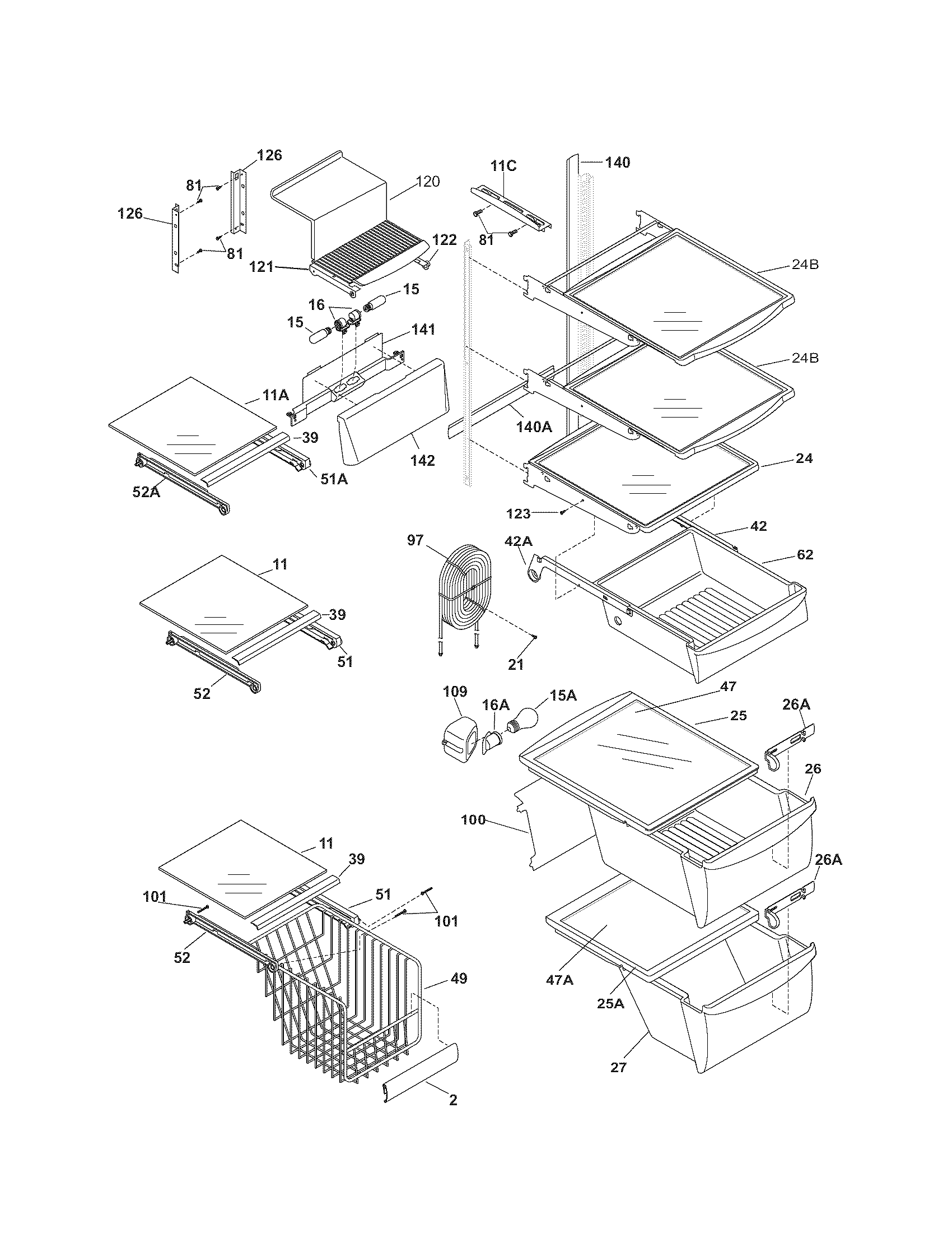 Kenmore Elite 25357102609 shelves diagram