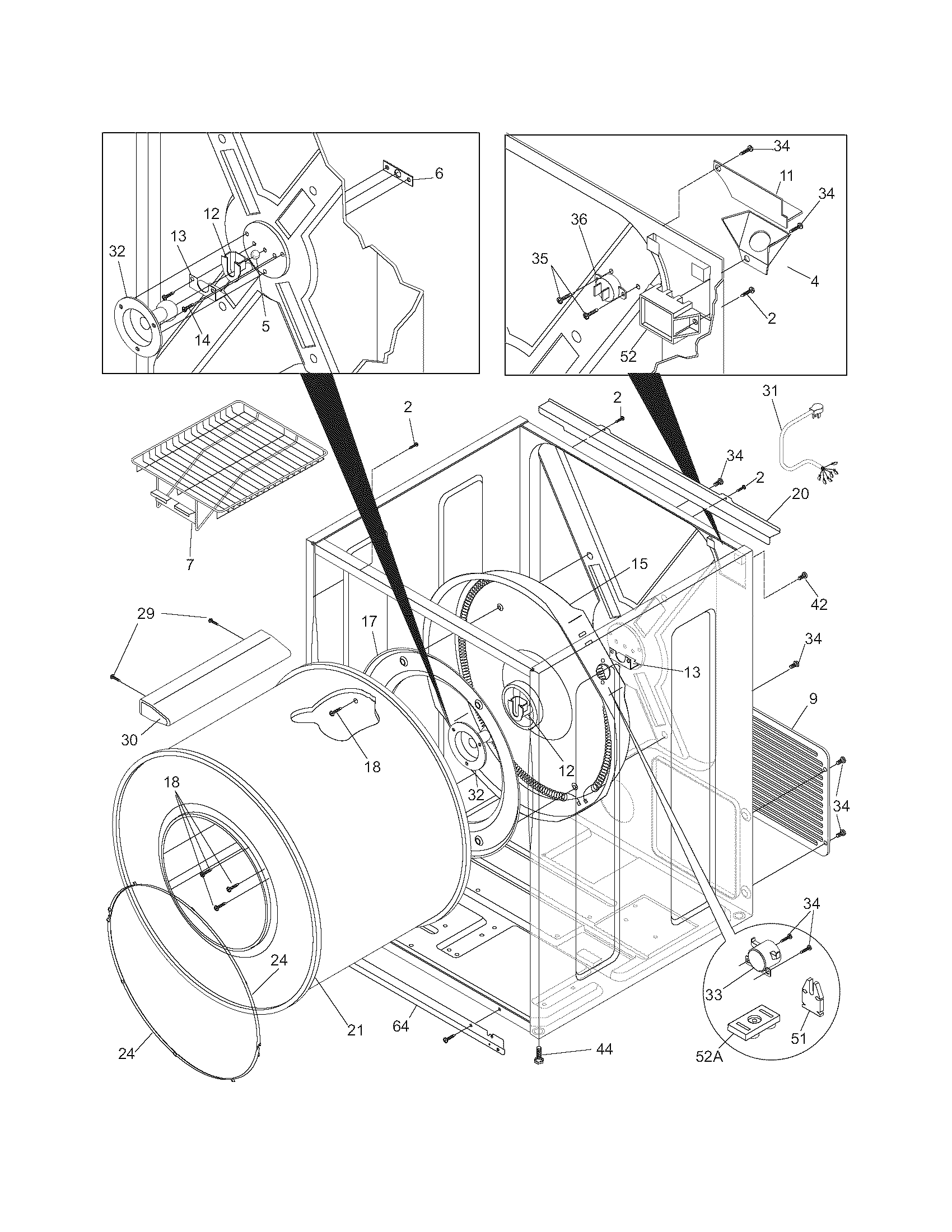Crosley CDEC500FW0 cabinet/drum diagram