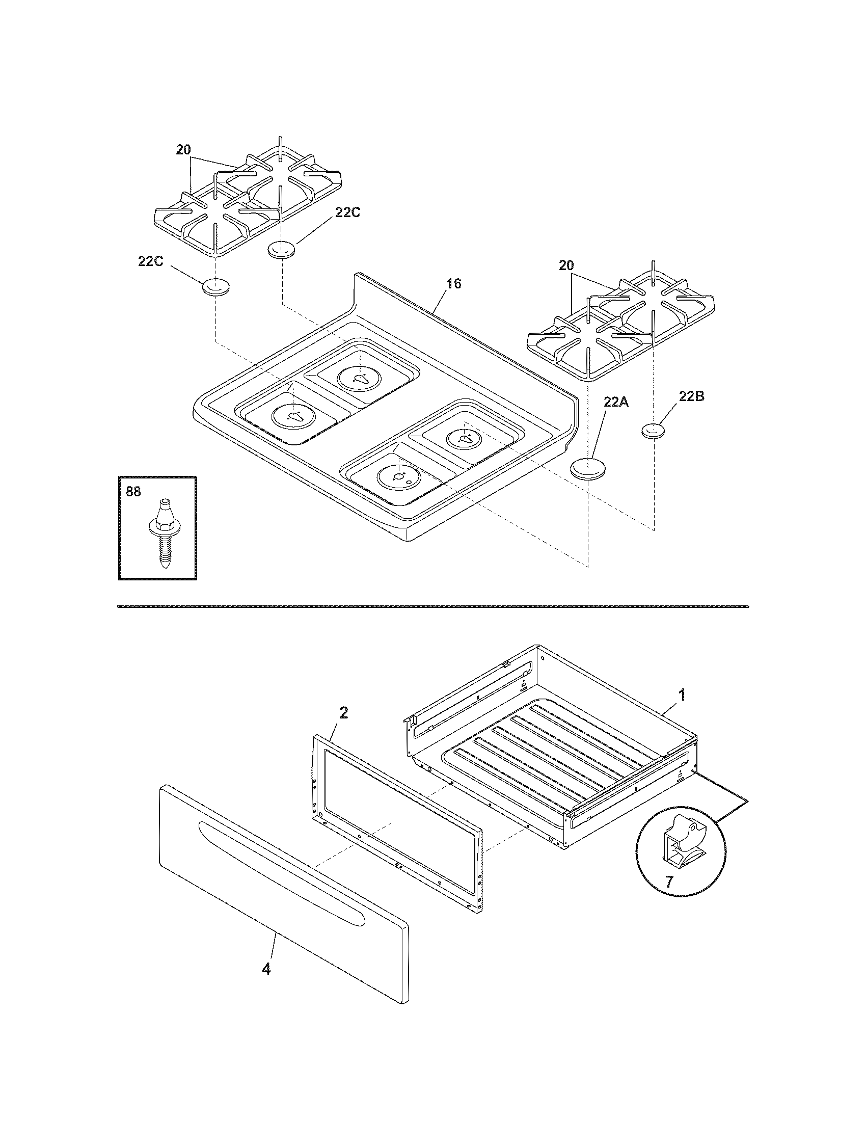 Kenmore 79071359701 top/drawer diagram