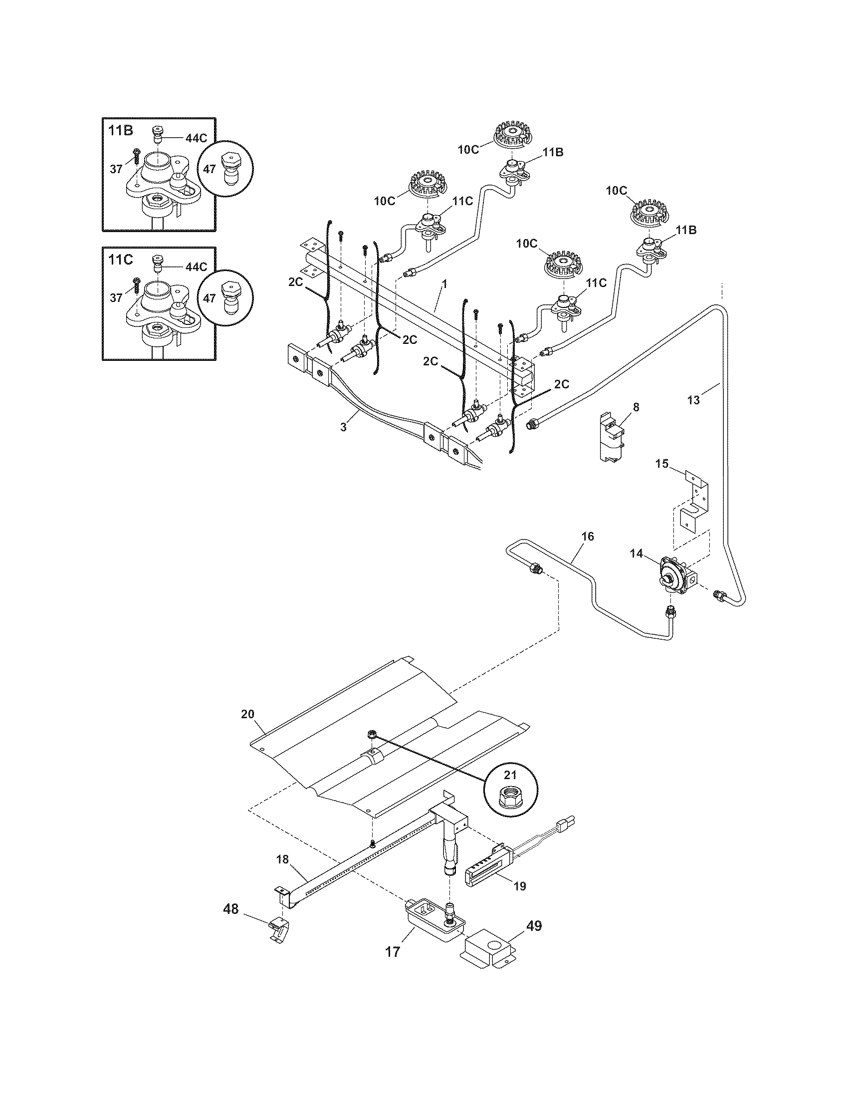 Frigidaire FGFS36FWC burner diagram