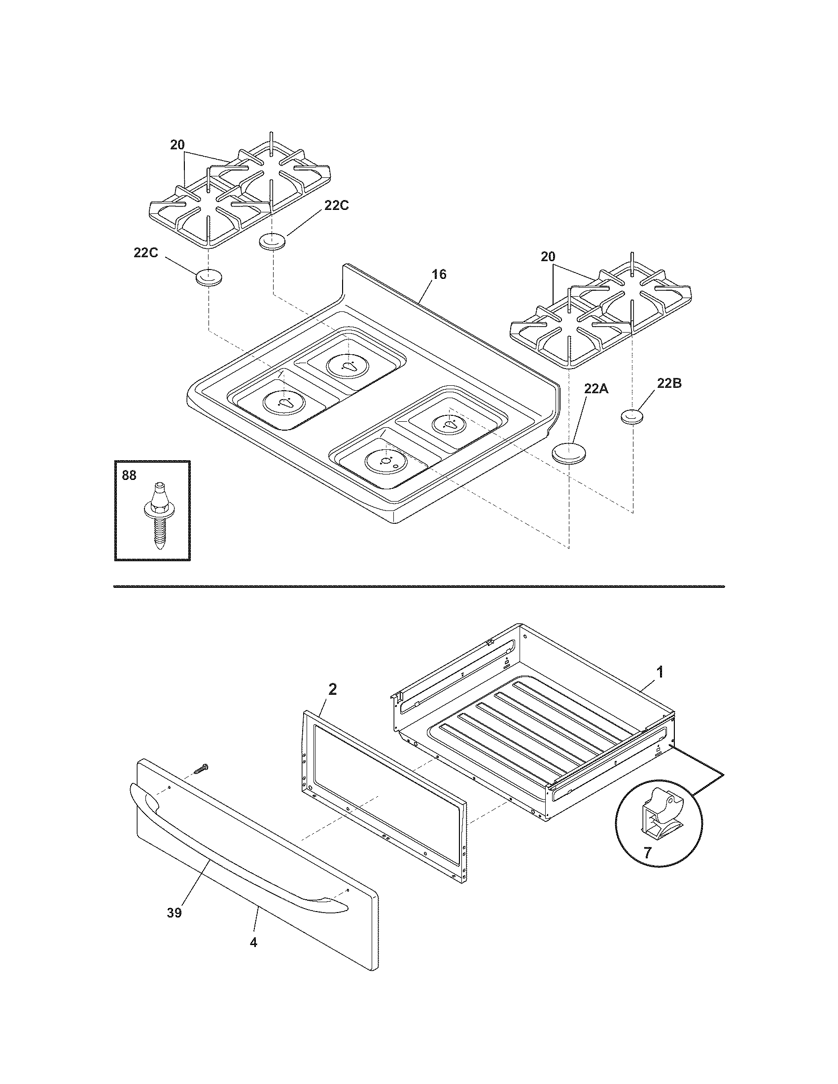 Kenmore 79071343701 top/drawer diagram