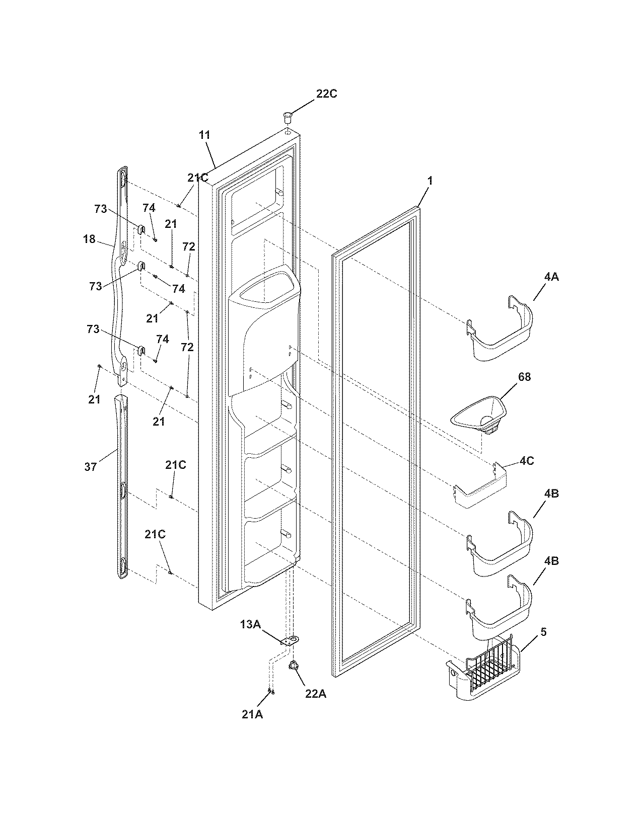 Frigidaire GLHS68EEPW4 freezer door diagram