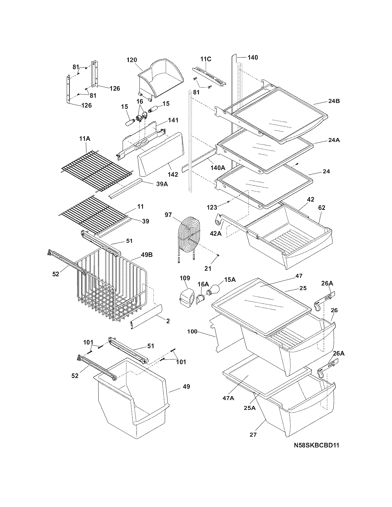 Frigidaire GLHS68EJPW0 shelves diagram