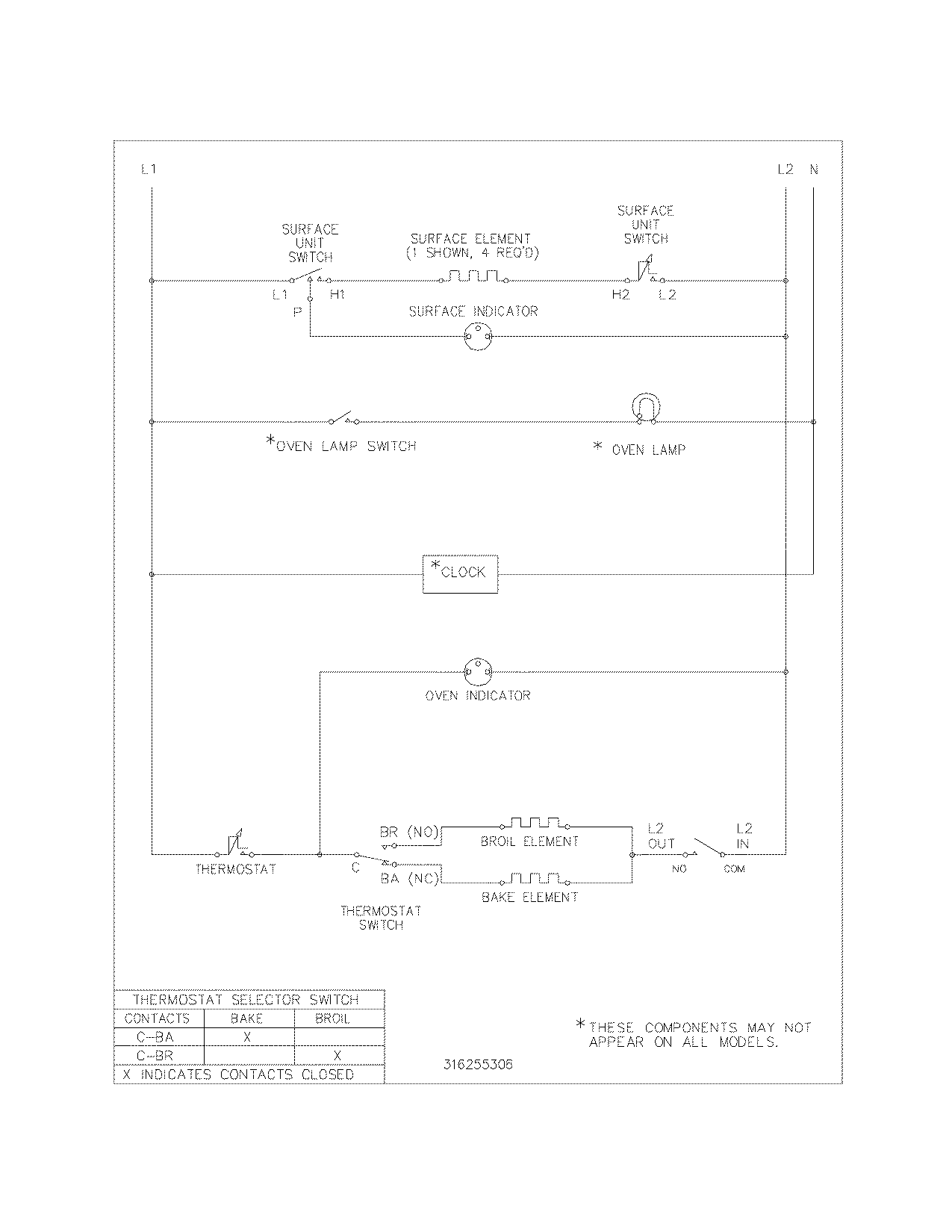 Frigidaire FEF316BQX wiring schematic diagram