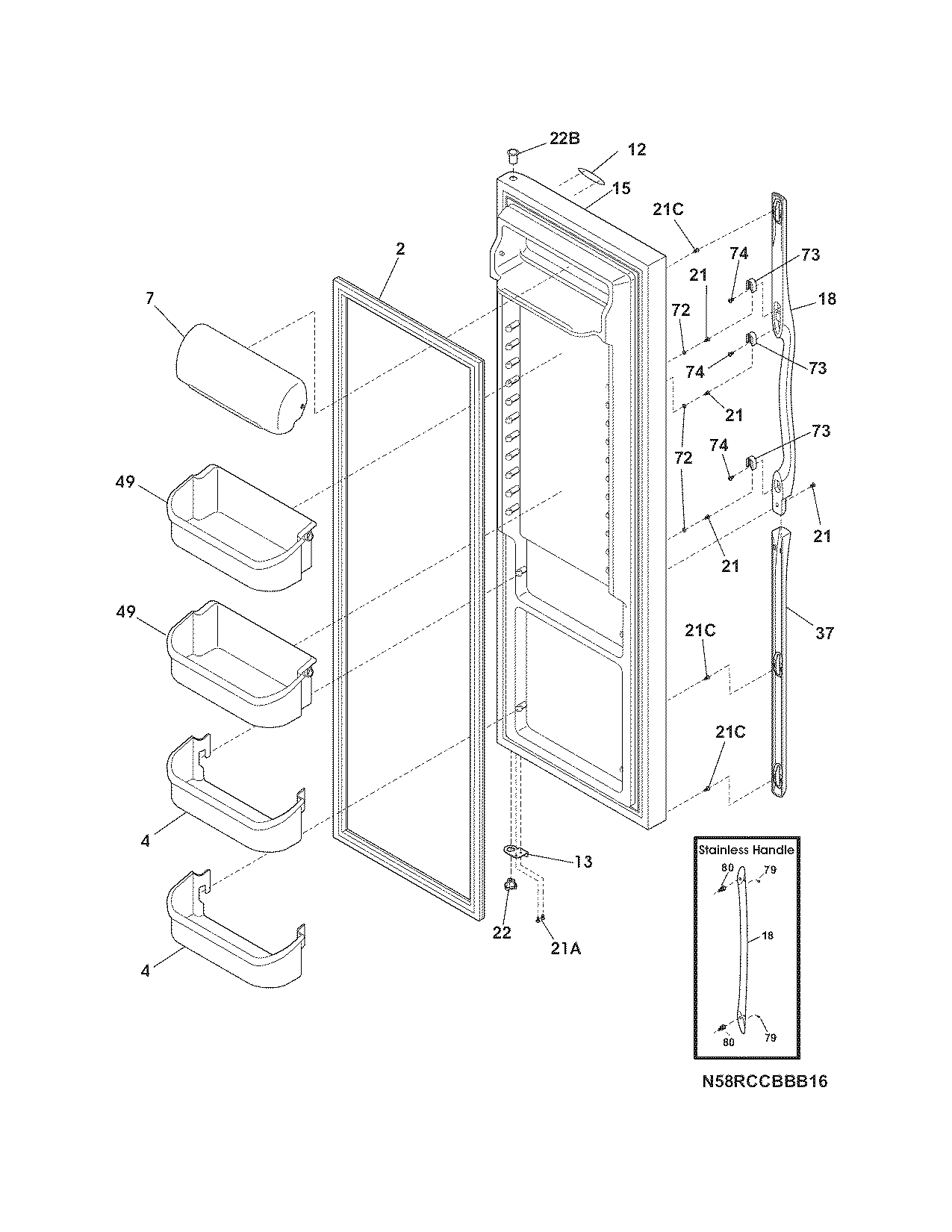 Frigidaire GLHS66EJSB0 refrigerator door diagram