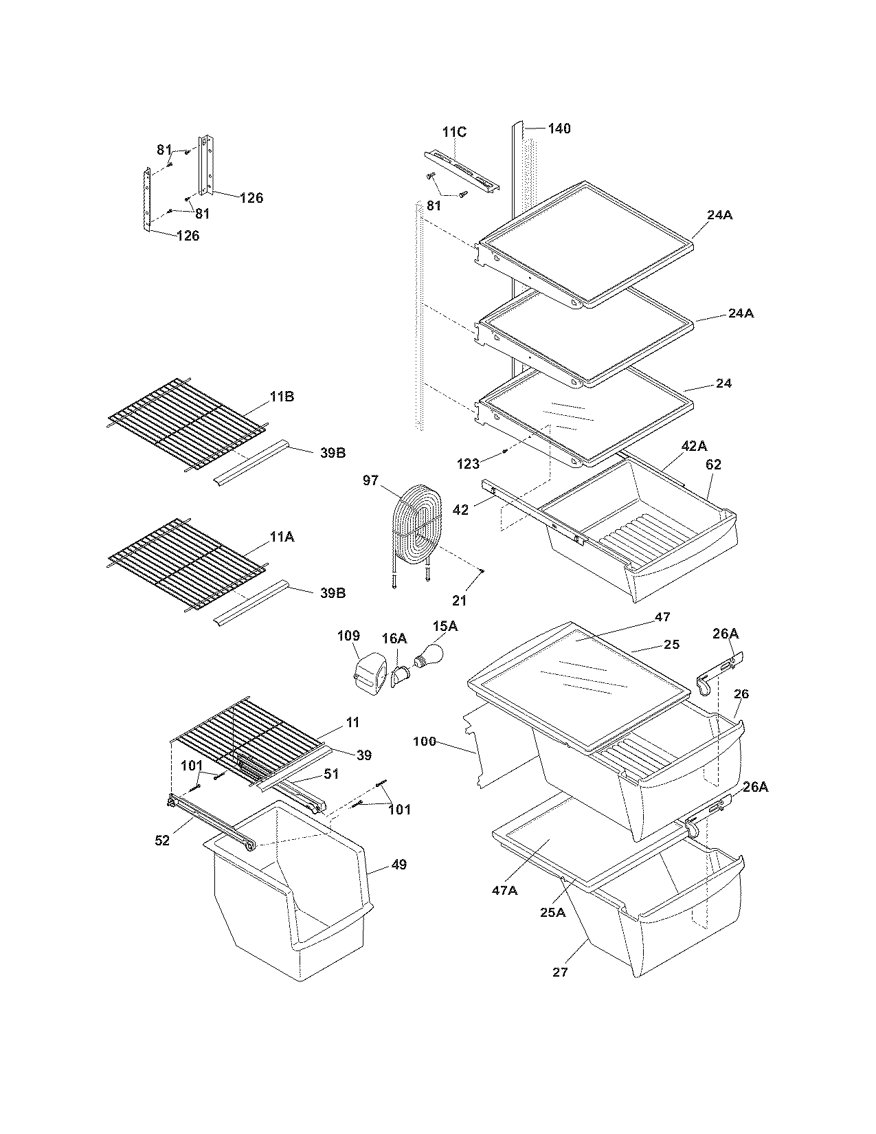 Frigidaire GLHS66EJSB0 shelves diagram