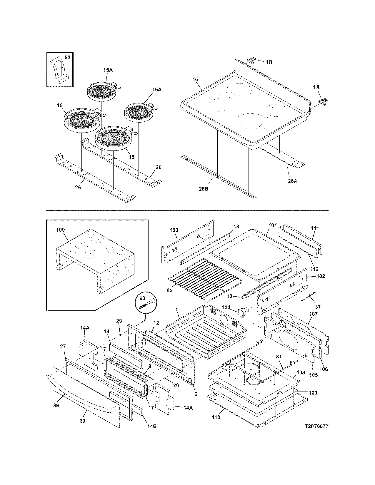 Frigidaire GLEFM97GPWB top/drawer diagram