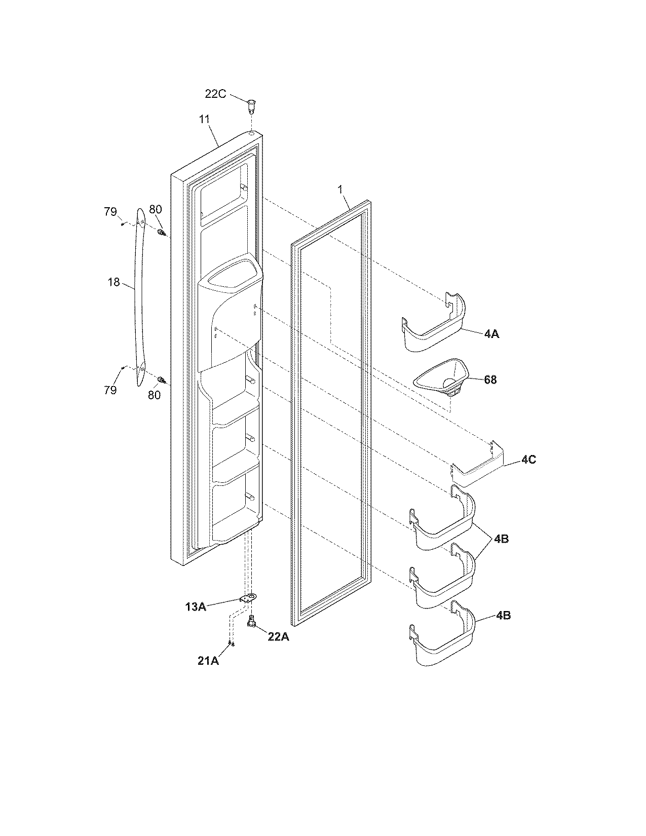 Frigidaire PHSB67EJSB0 freezer door diagram