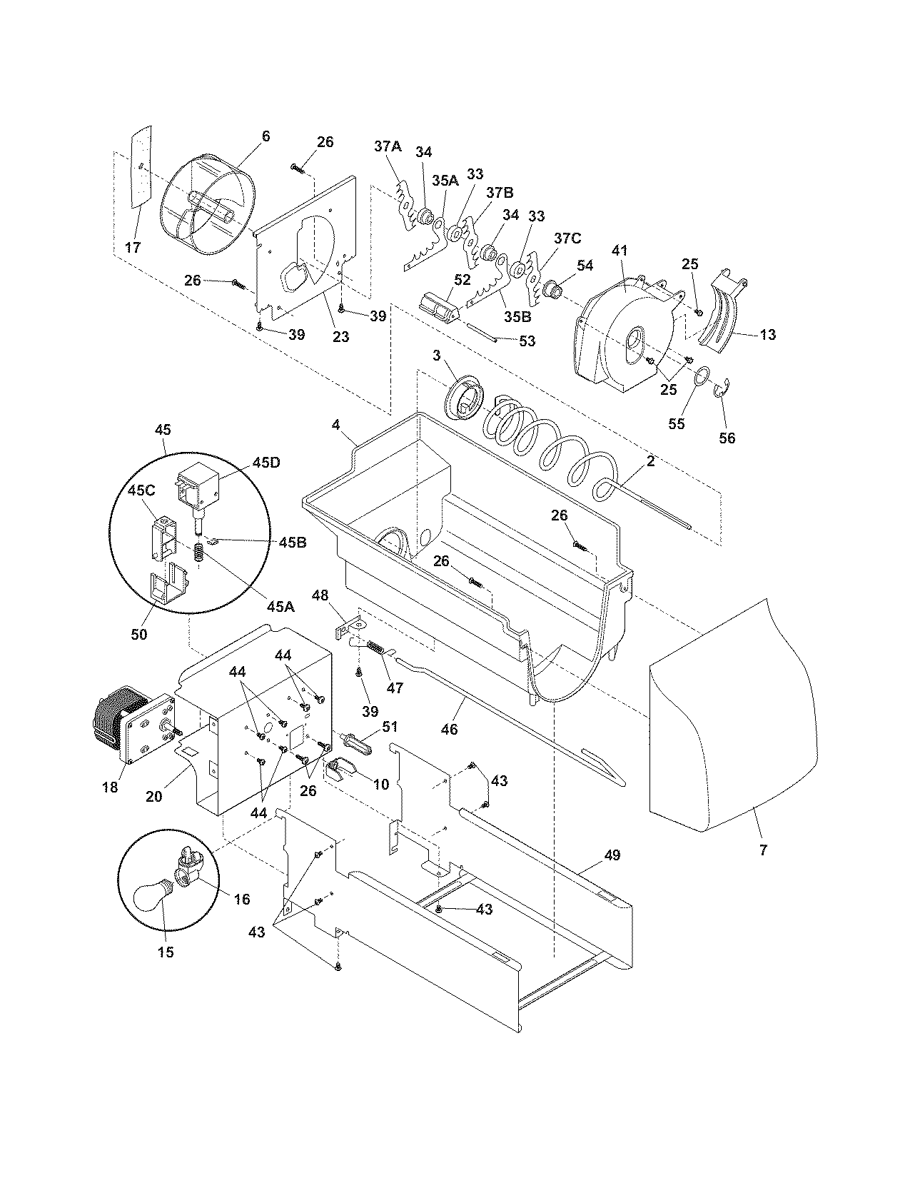 Frigidaire PHSB67EJSB0 ice container diagram