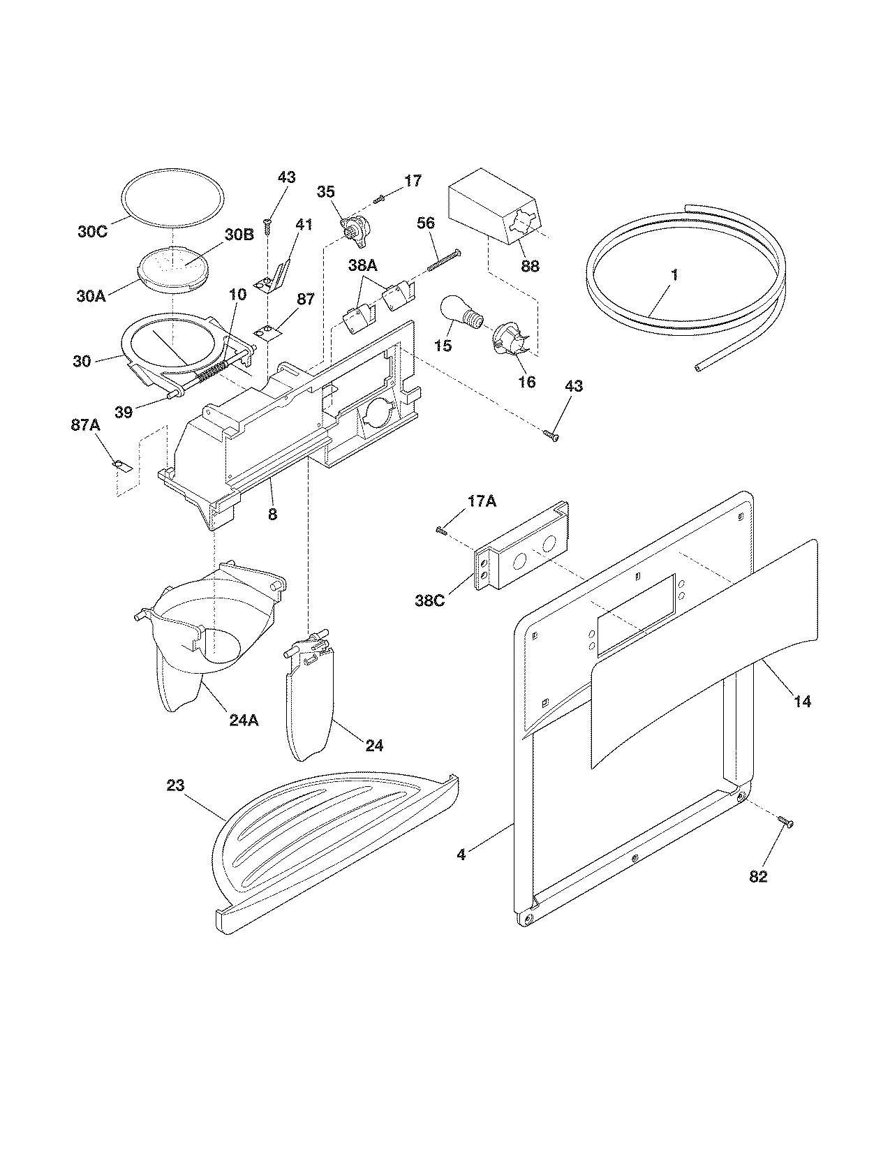 Frigidaire FRSH6KR5JW0 ice & water dispenser diagram