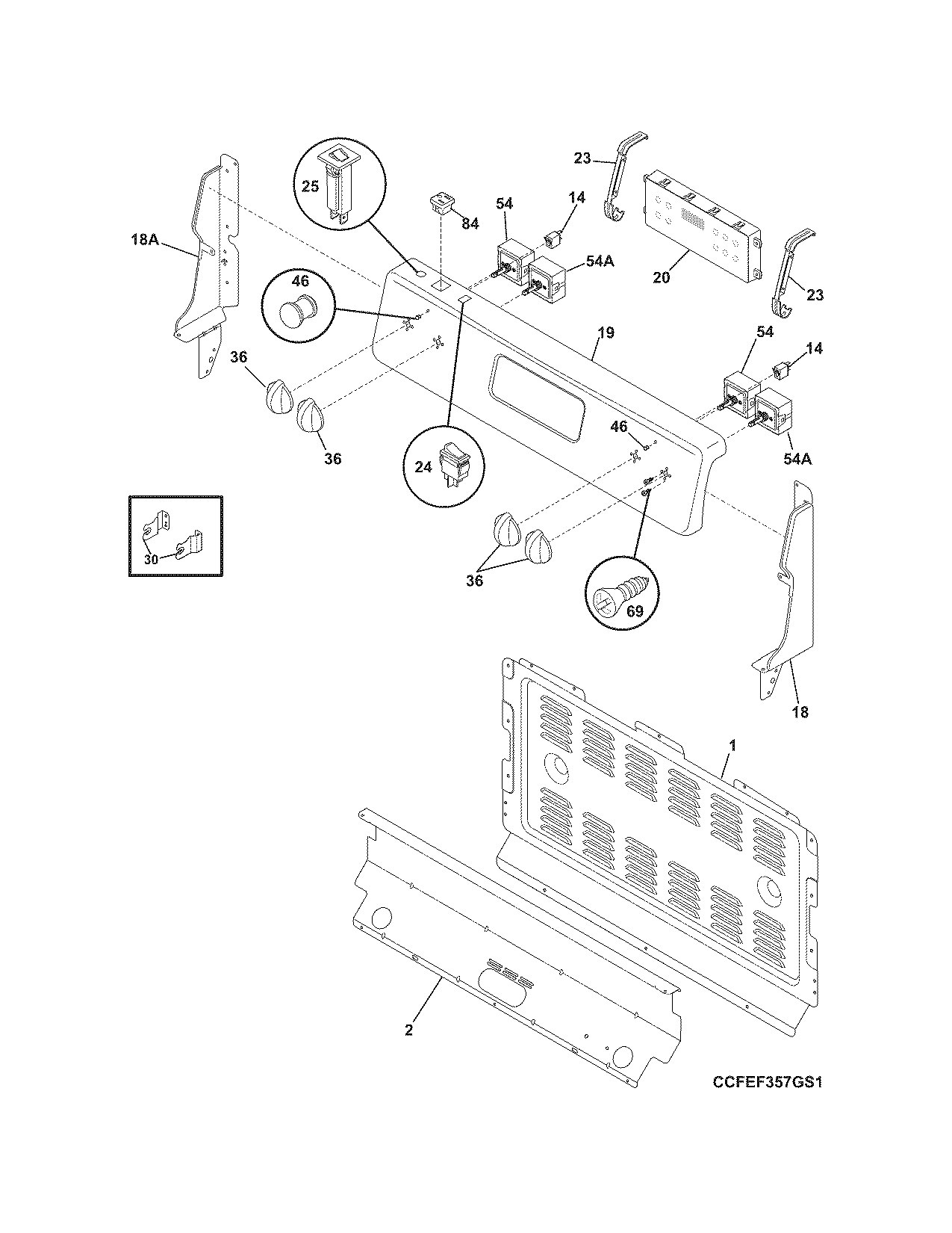 Frigidaire CFEF357GS2 backguard diagram