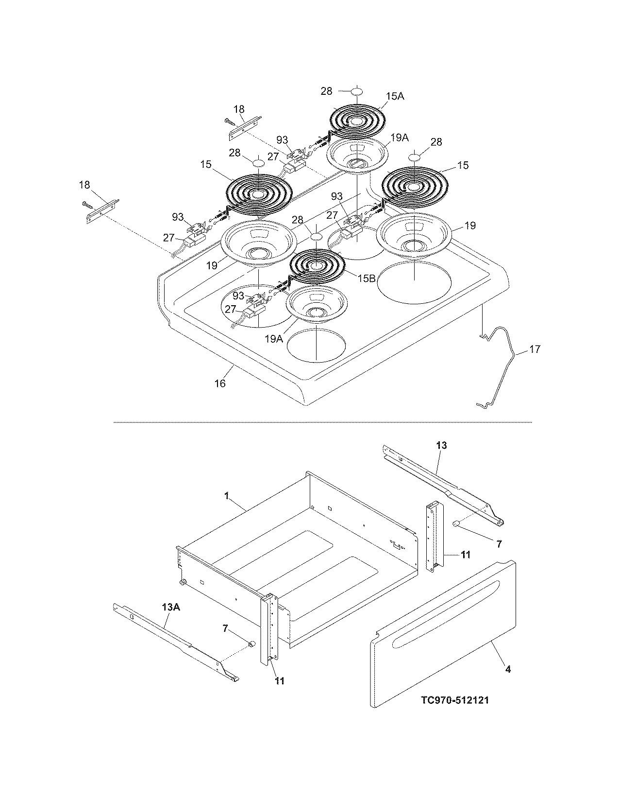 Frigidaire CFEF357GS2 top/drawer diagram