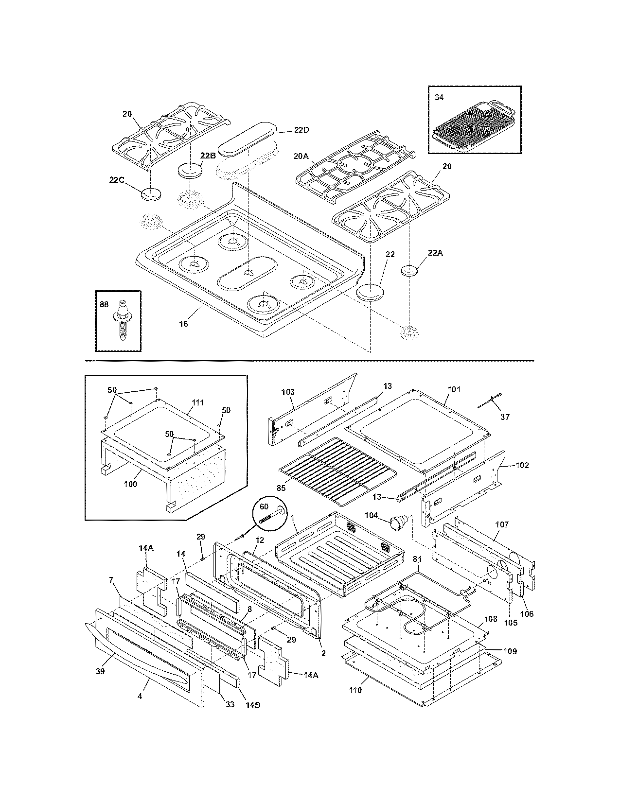 Frigidaire PLGFMZ98GCB top/drawer diagram