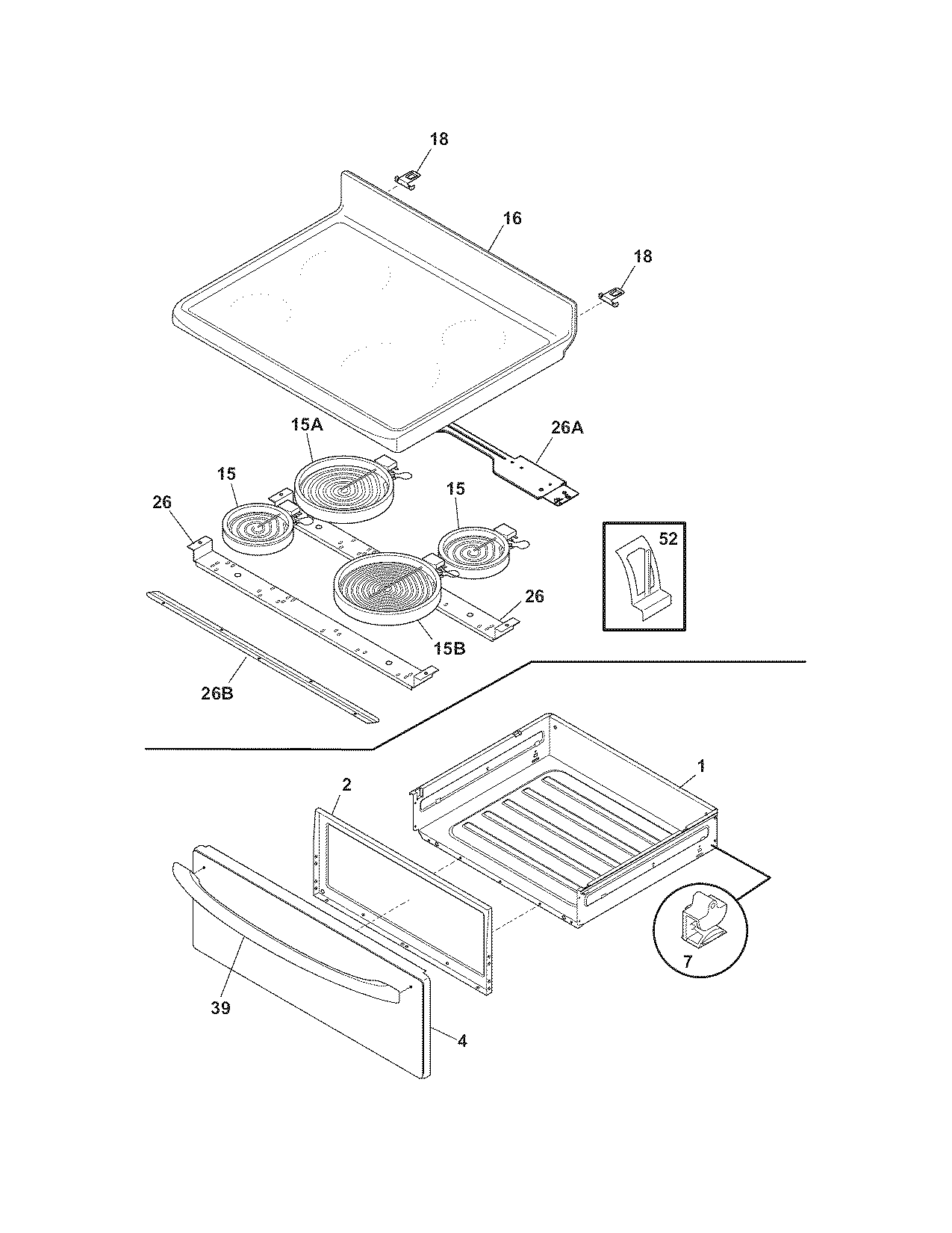 Frigidaire FEF336ECX top/drawer diagram