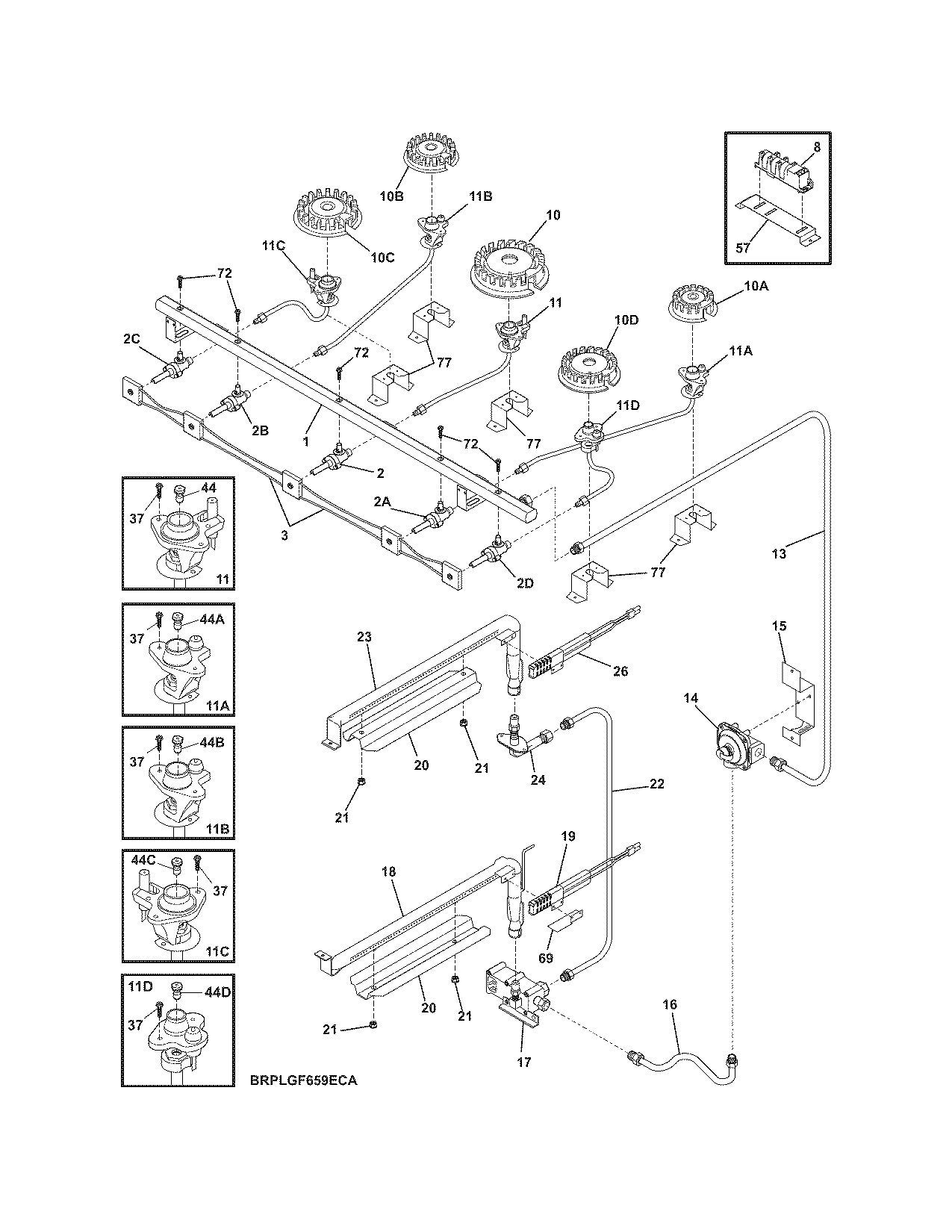 Frigidaire PLGF659GCA burner diagram