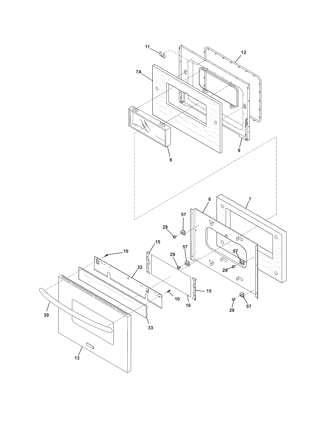 Frigidaire PLGF659GCA oven door diagram