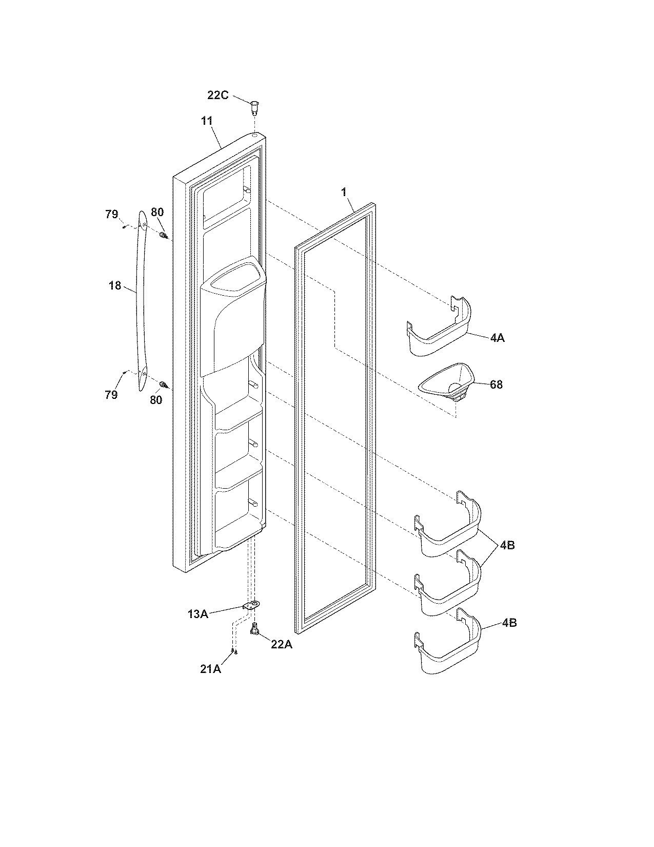 Frigidaire PHS66EJSB0 freezer door diagram