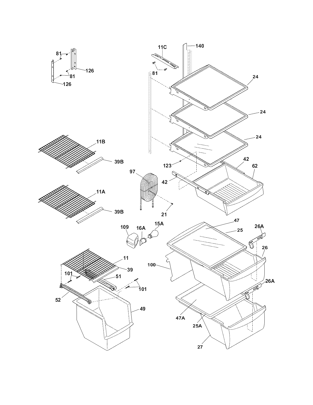Frigidaire PHS6LE6HSB3 shelves diagram