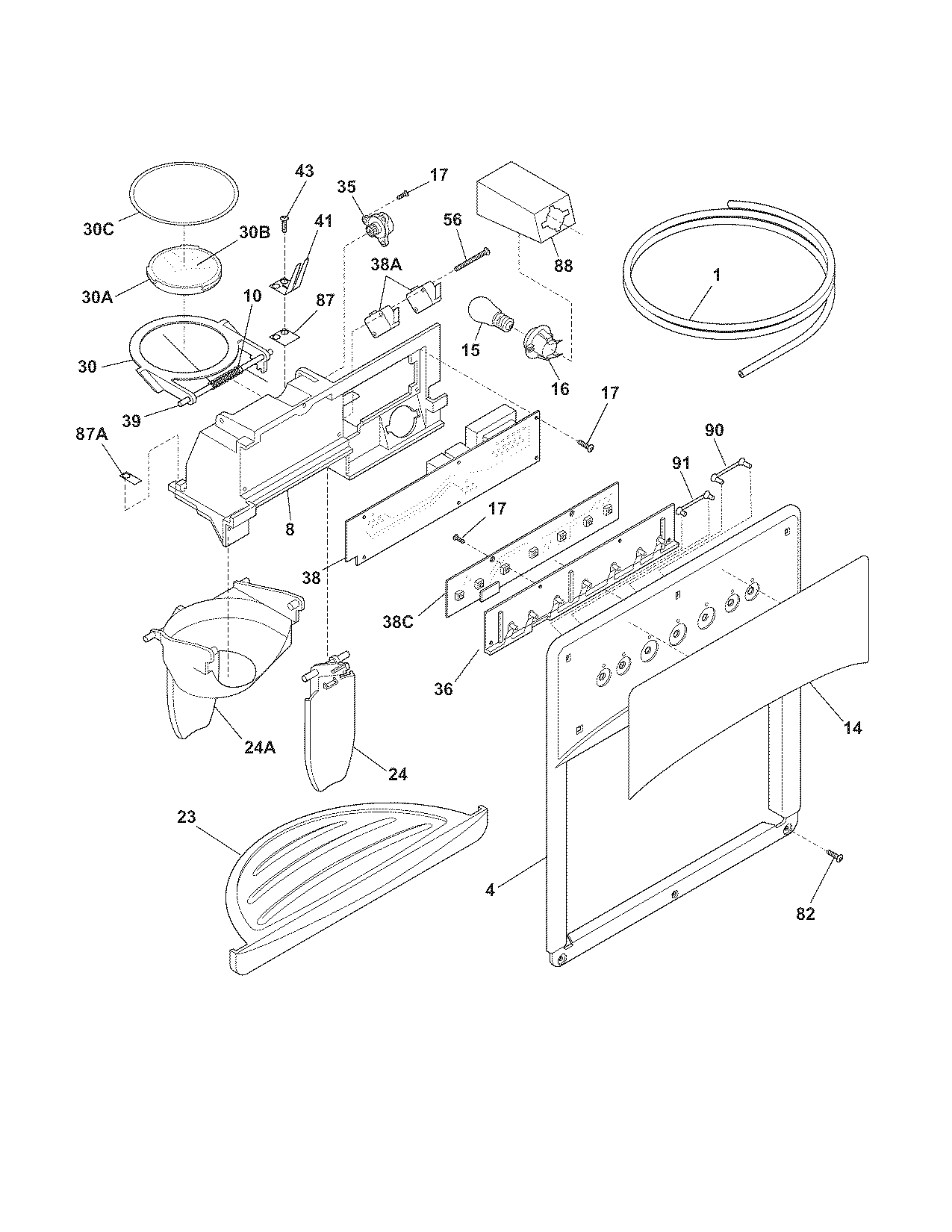 Frigidaire PHS6LE6HSB3 ice & water dispenser diagram