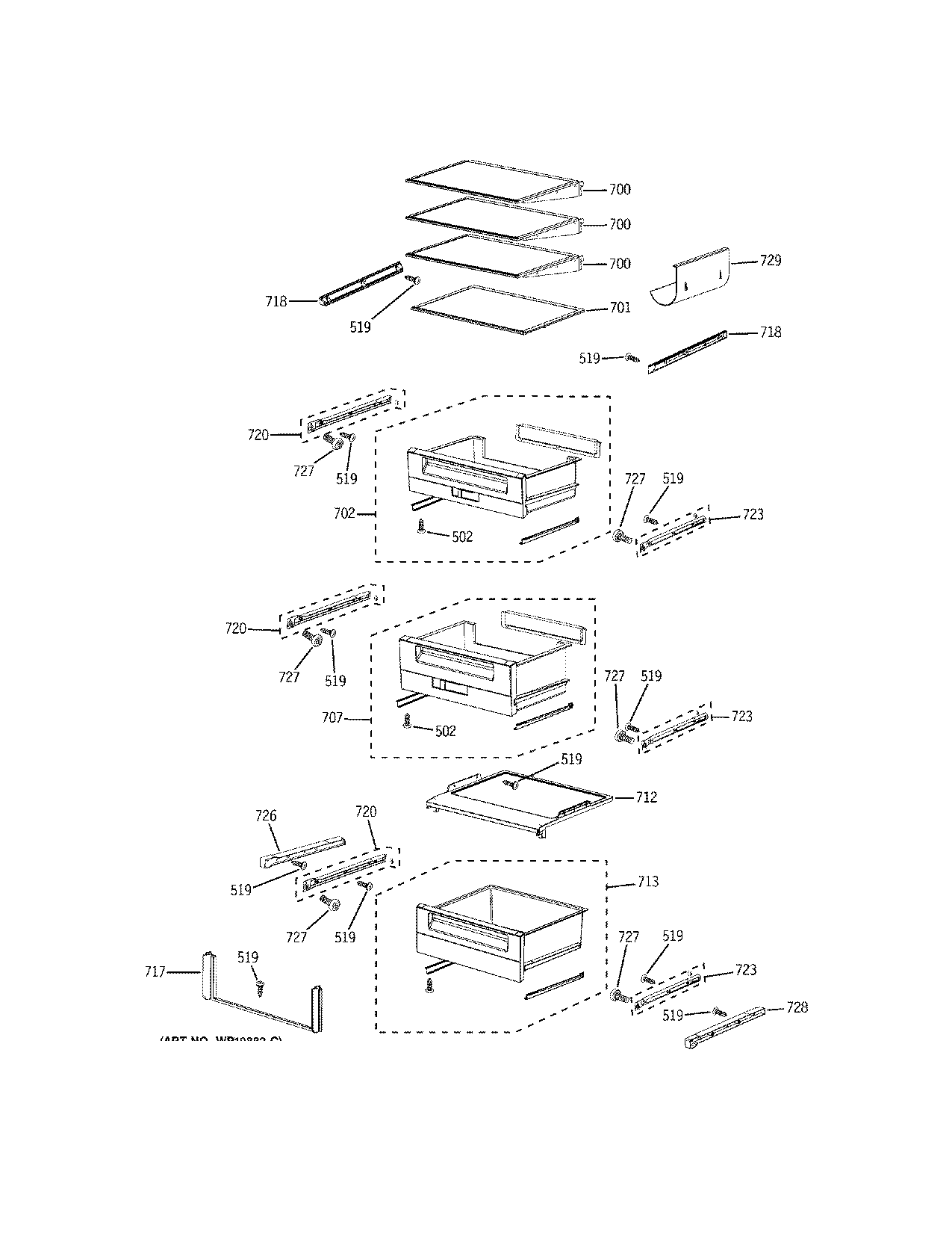 Electrolux E42BS75ETT shevles-fresh food/refr diagram