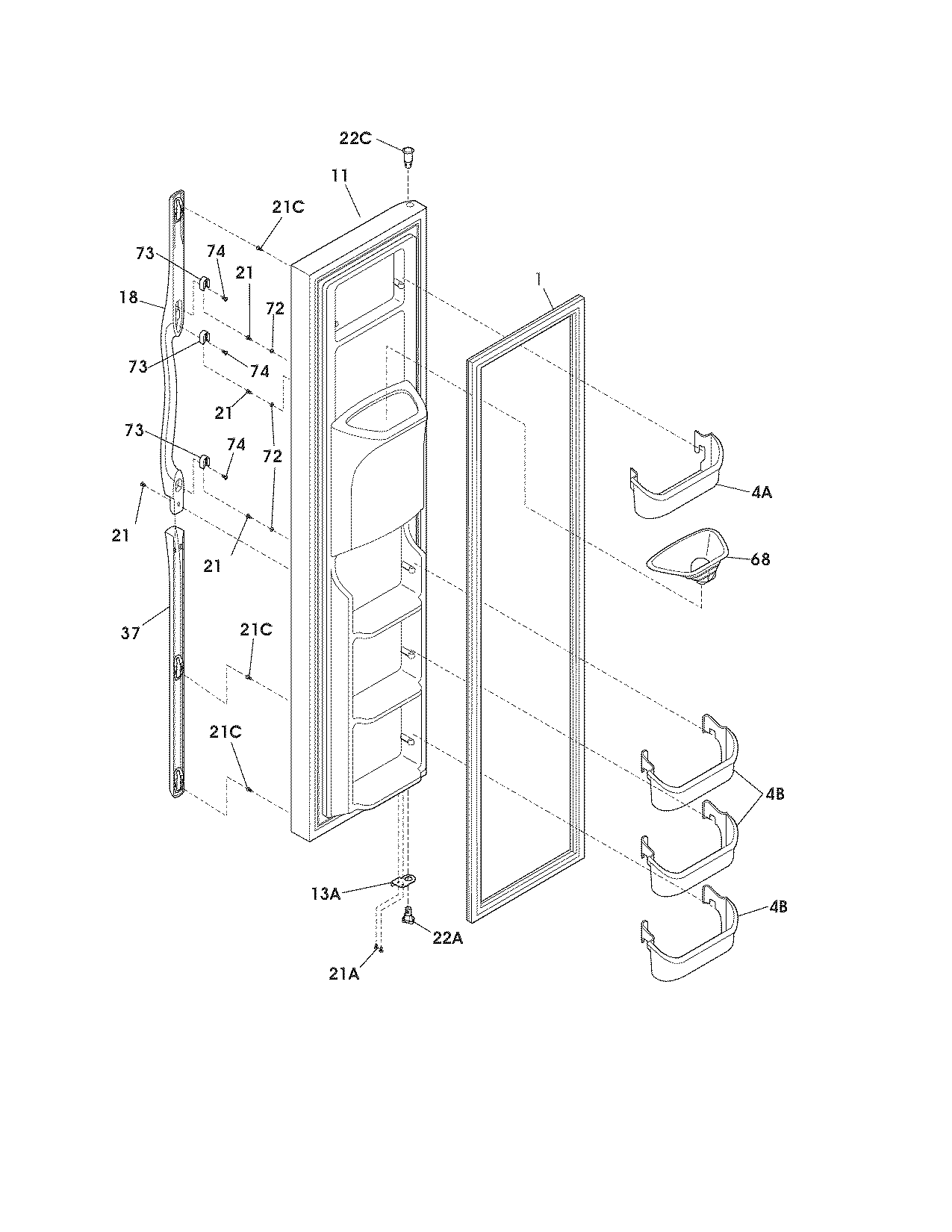 Frigidaire FRS6R5ESBM freezer door diagram