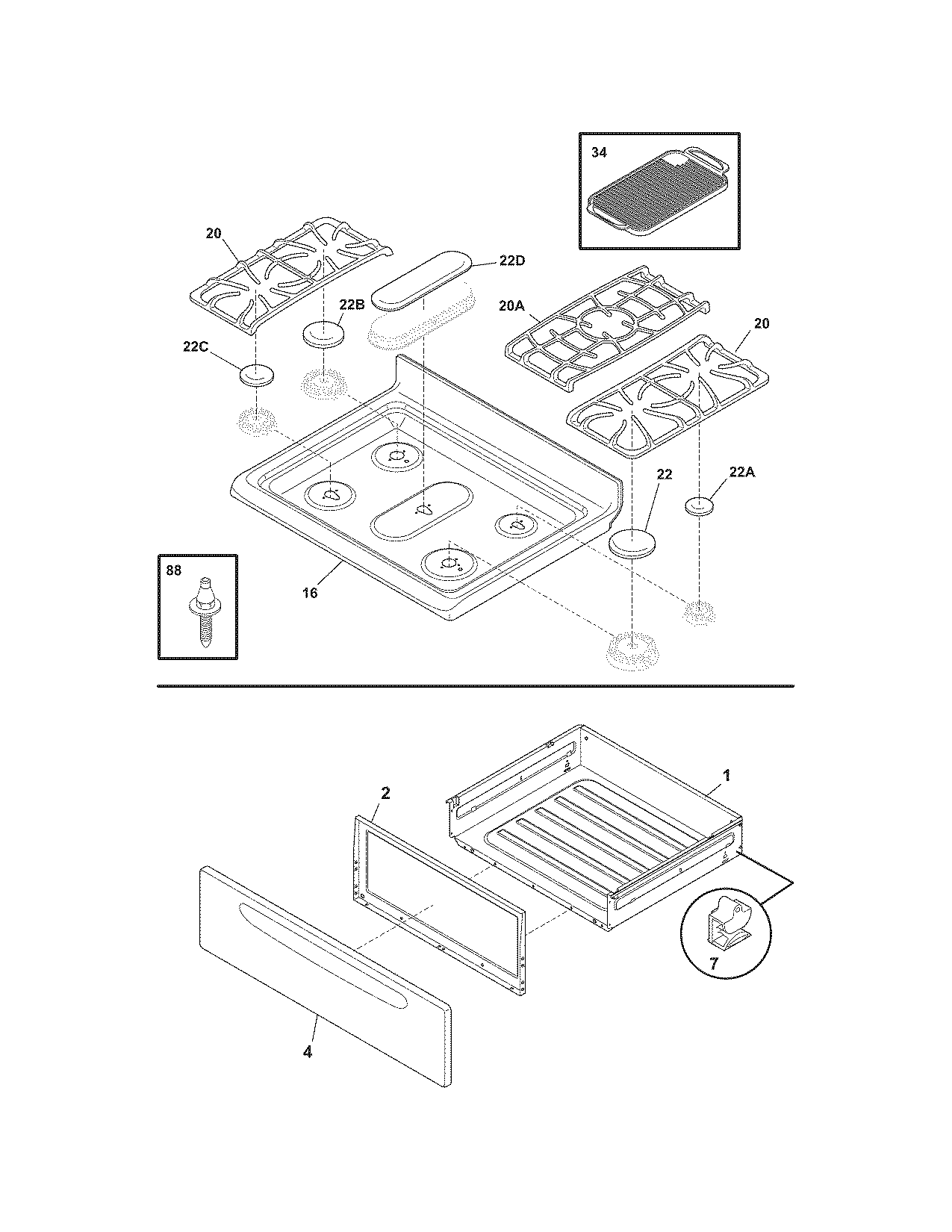 Frigidaire CGLGF389GSA top/drawer diagram