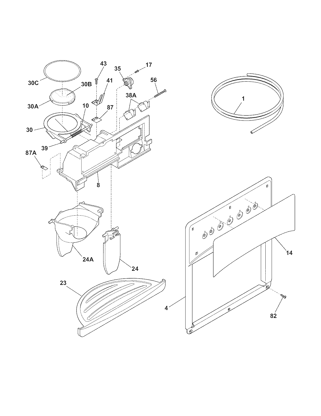Frigidaire FRS6R2FB6 ice & water dispenser diagram