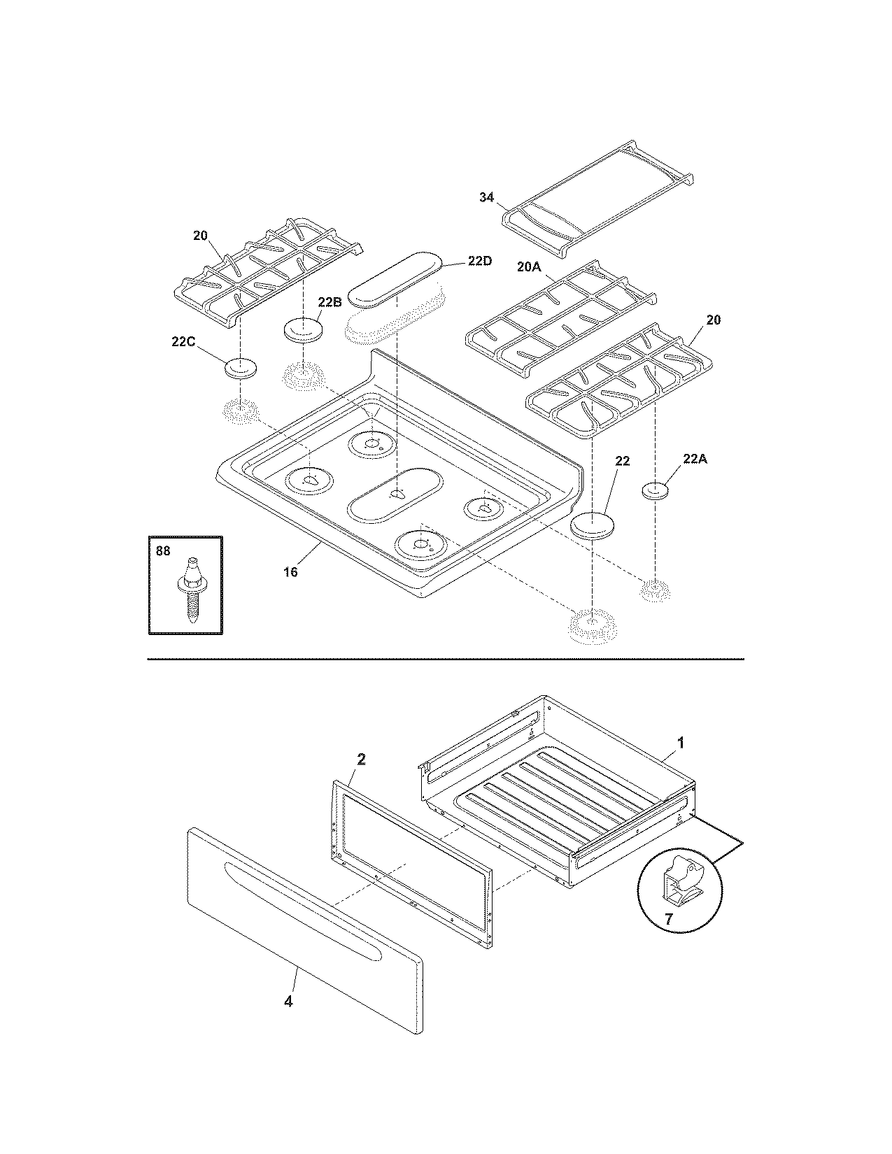Kenmore 79071469701 top/drawer diagram