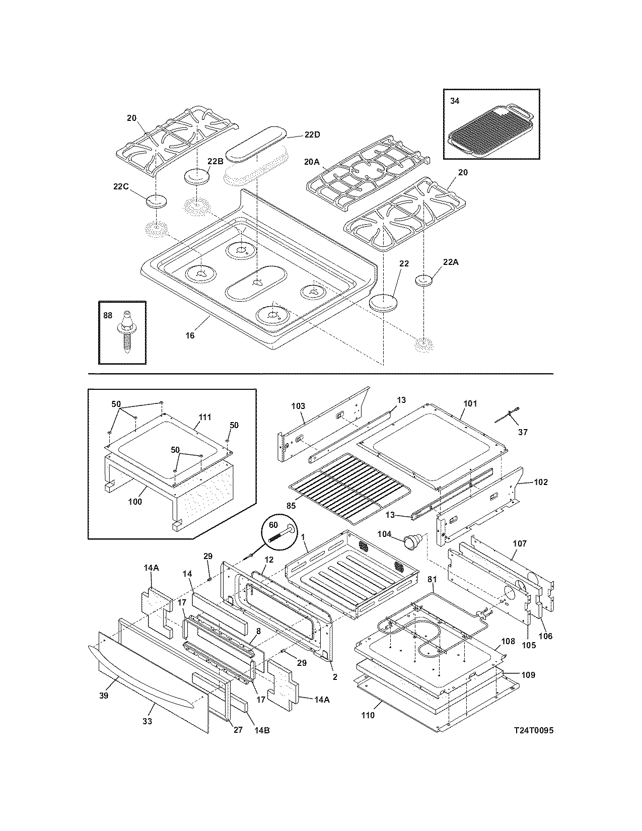 Frigidaire GLGFM98GPBC top/drawer diagram