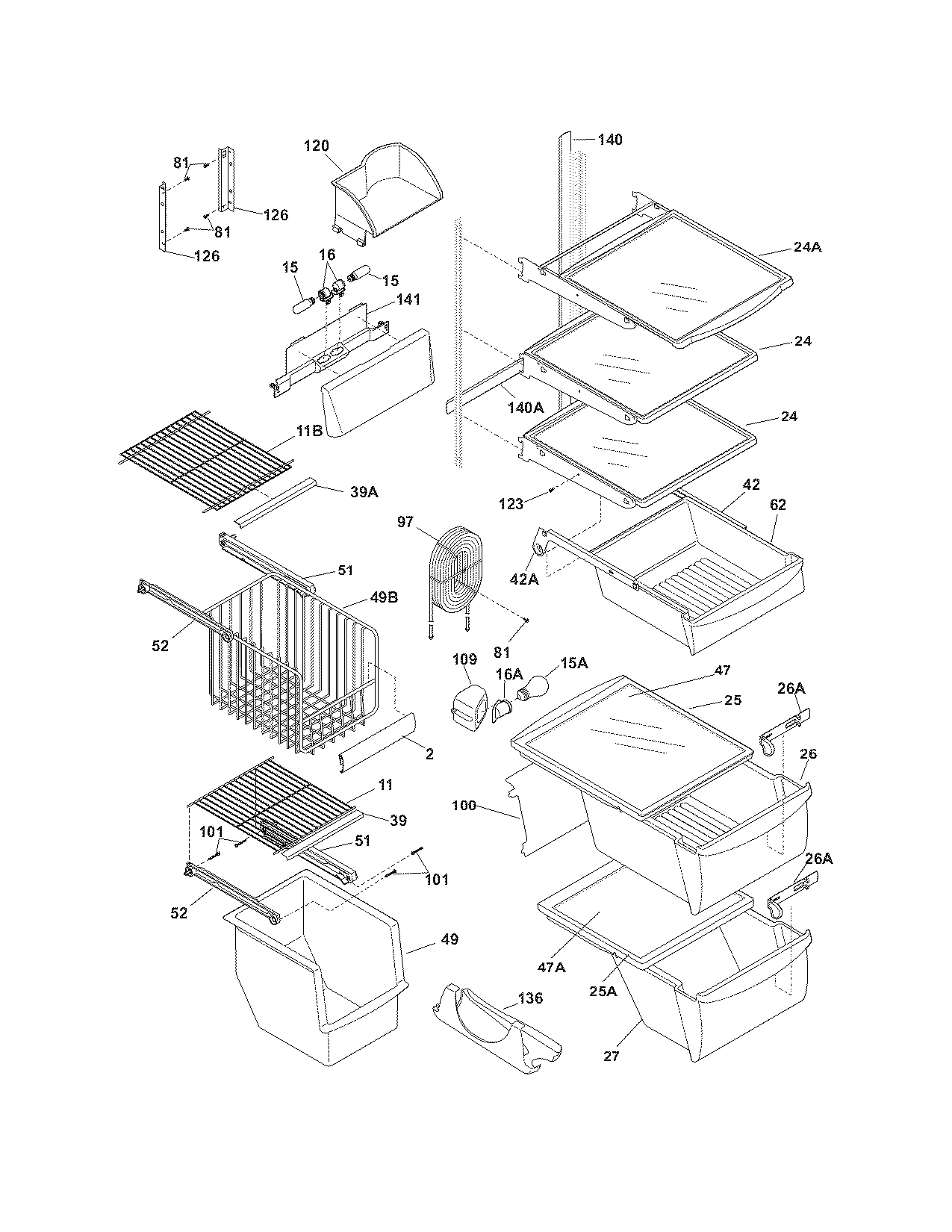 Frigidaire GLHS38EJB0 shelves diagram
