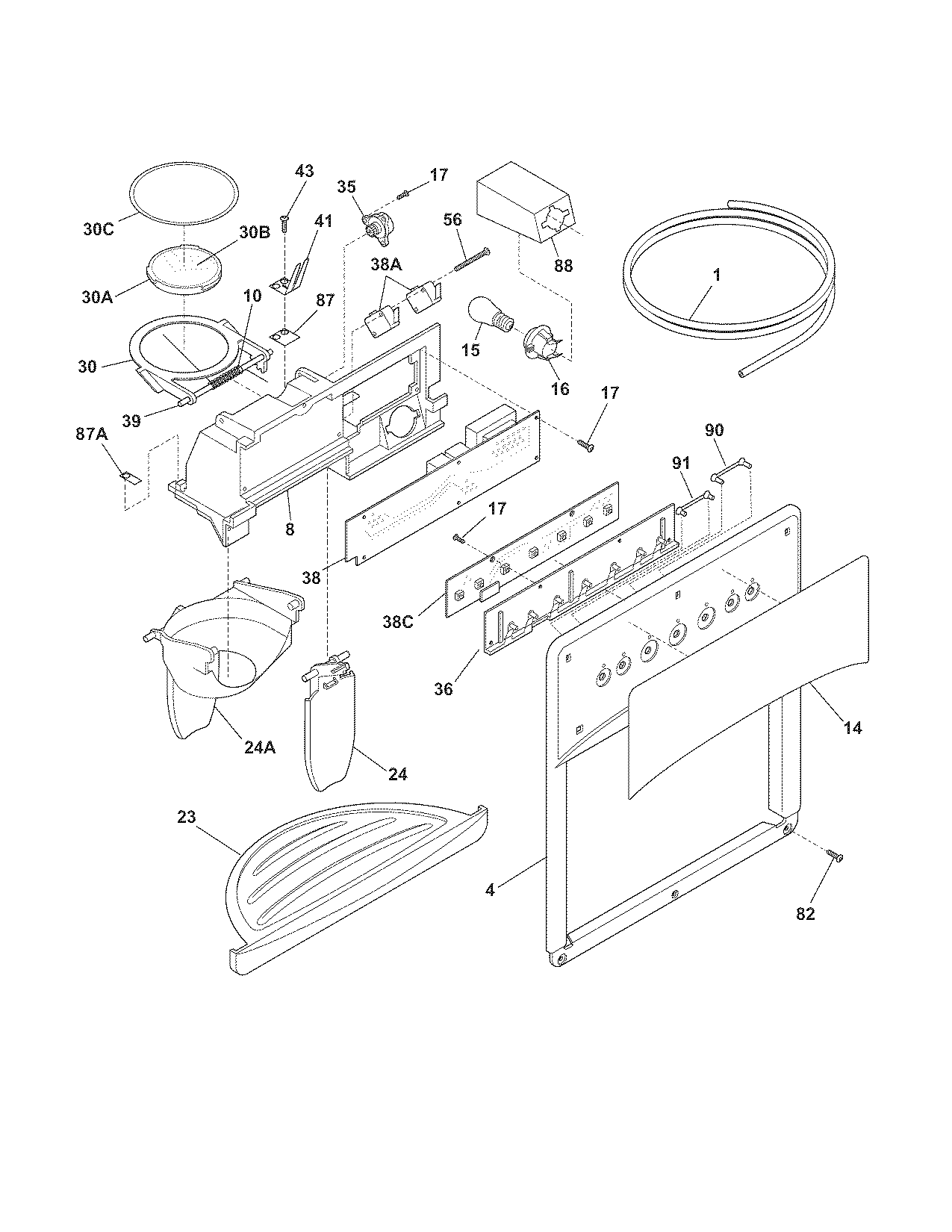 Frigidaire GLHS38EJB0 ice & water dispenser diagram