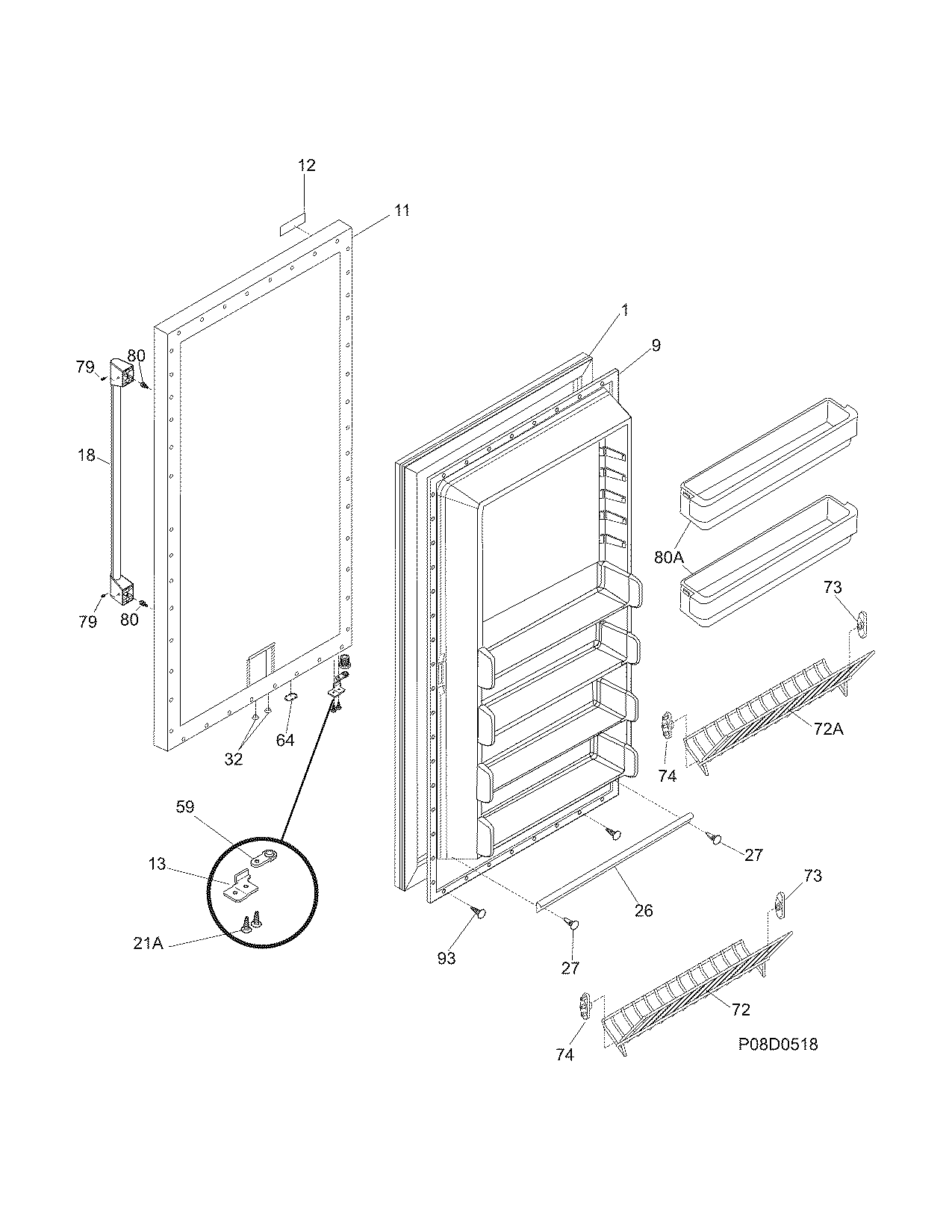 Electrolux E32AF75FPS2 door diagram