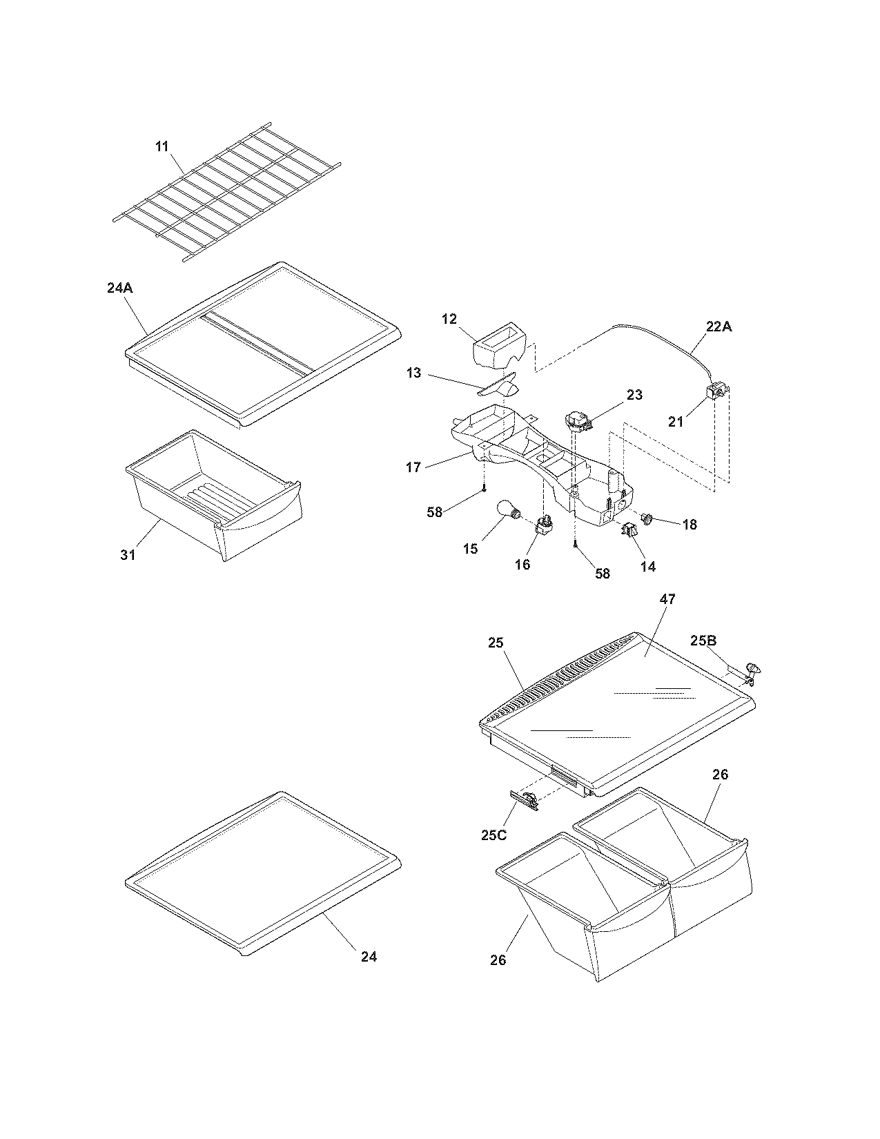 Frigidaire FRT21S6JW1 shelves diagram