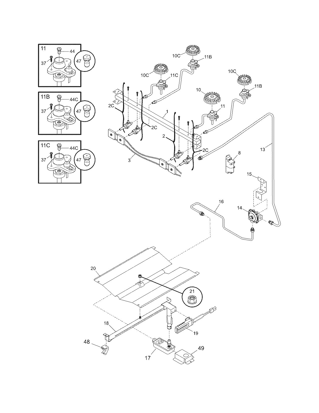 Frigidaire FGF328GBX burner diagram