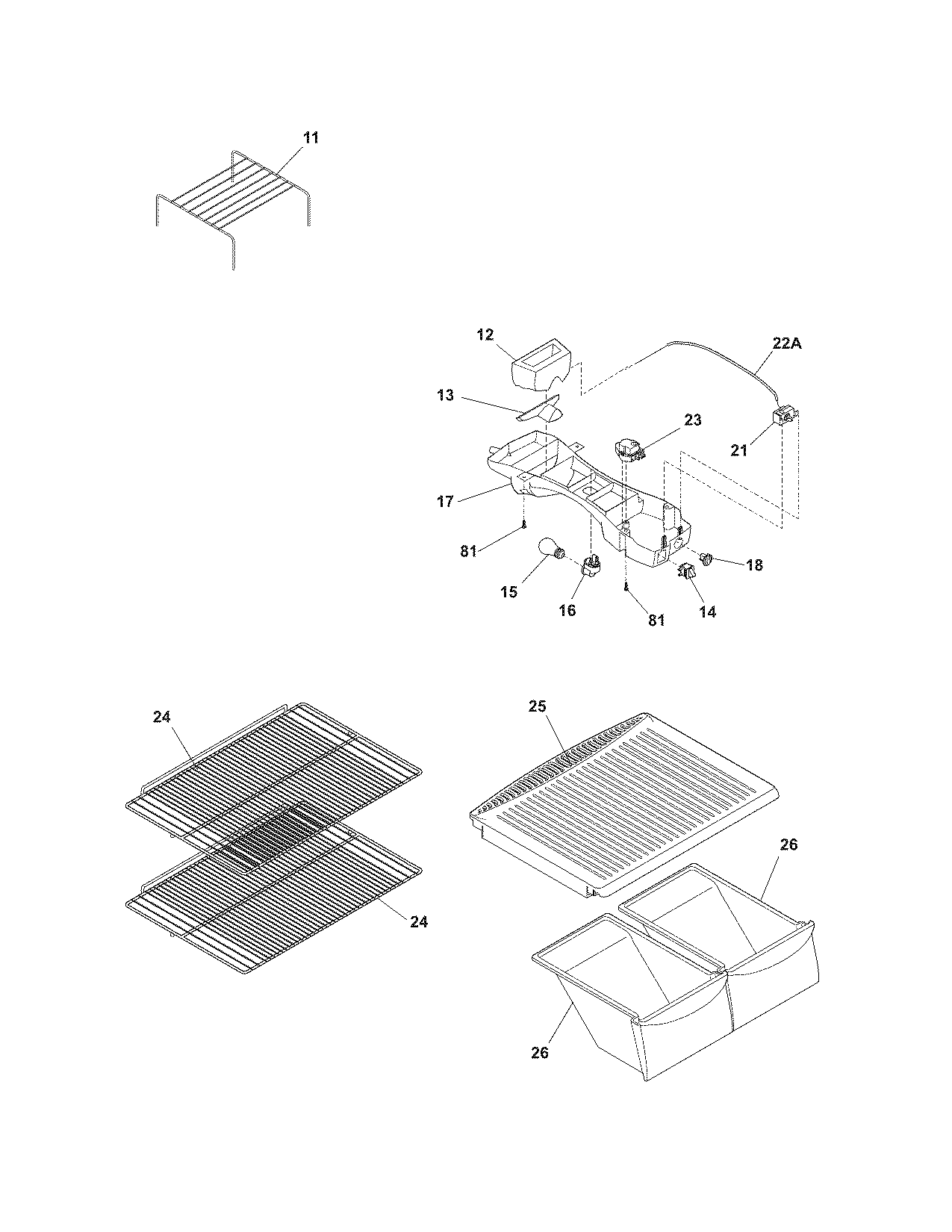 Frigidaire FRT17HB3JW0 shelves diagram