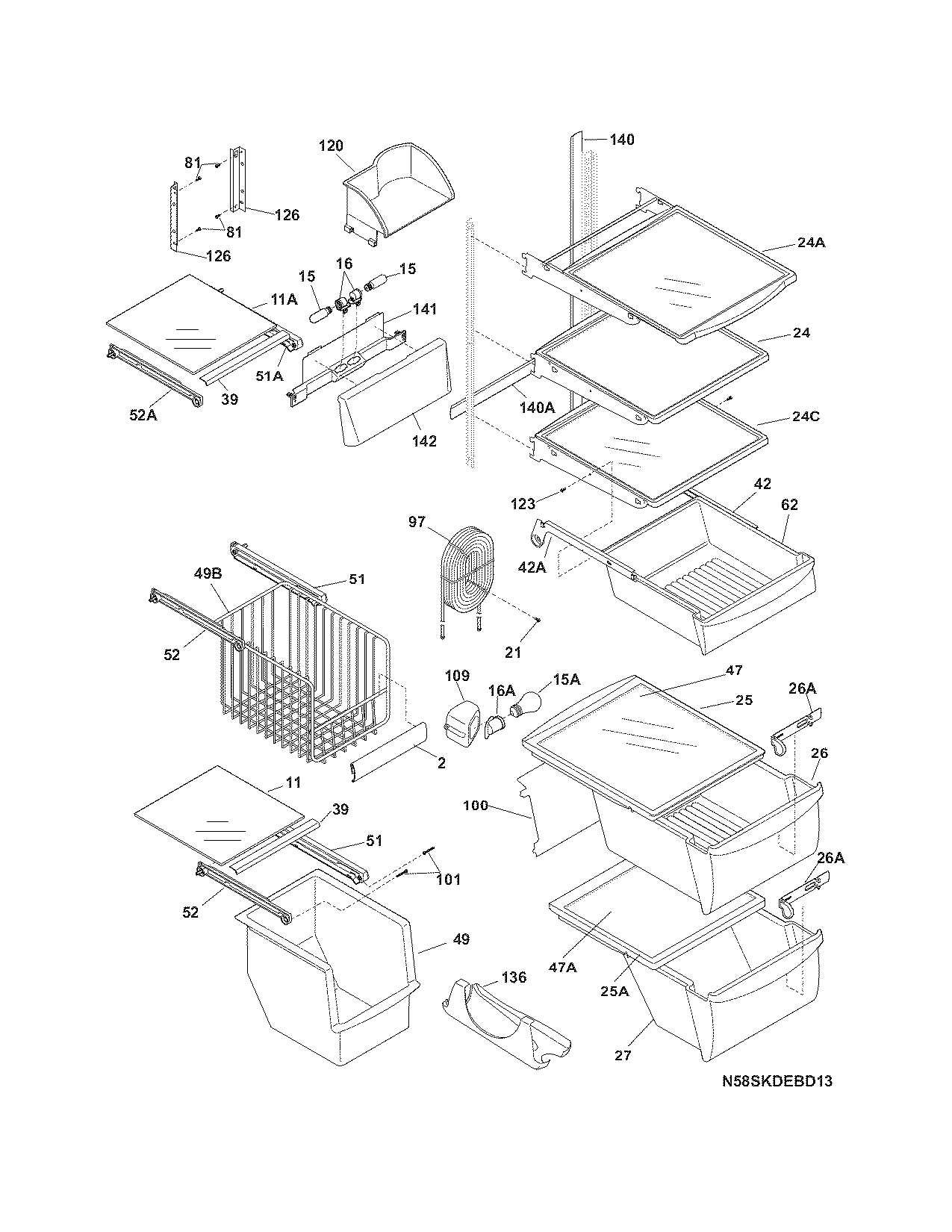 Frigidaire GLHS39EJPB0 shelves diagram