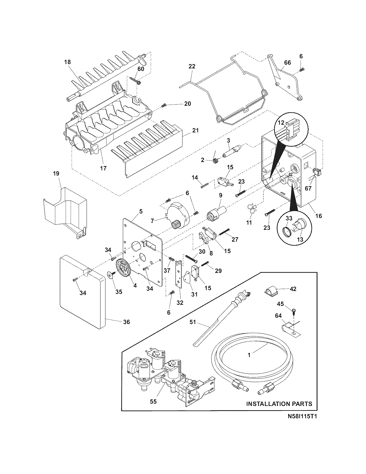 Frigidaire GLHS39EJPB0 ice maker diagram