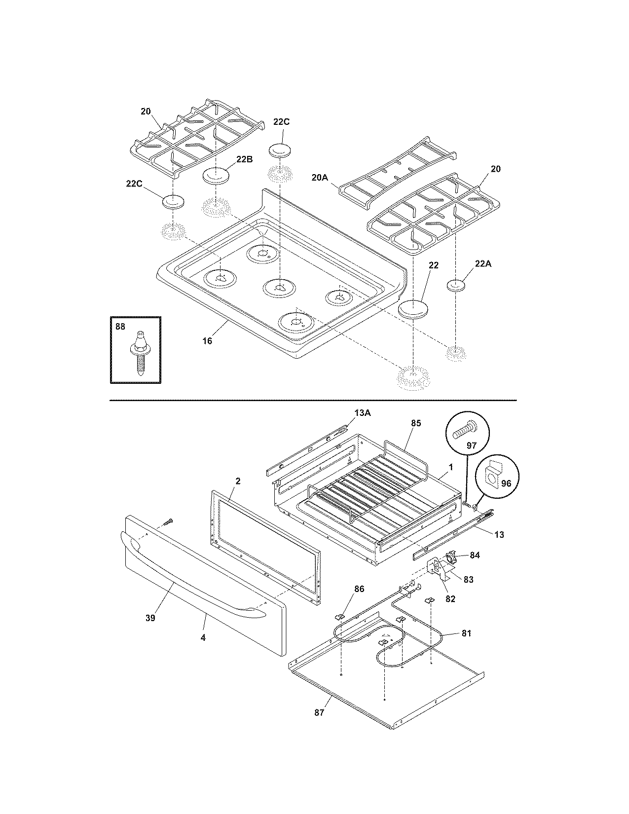 Kenmore 79078813401 top/drawer diagram