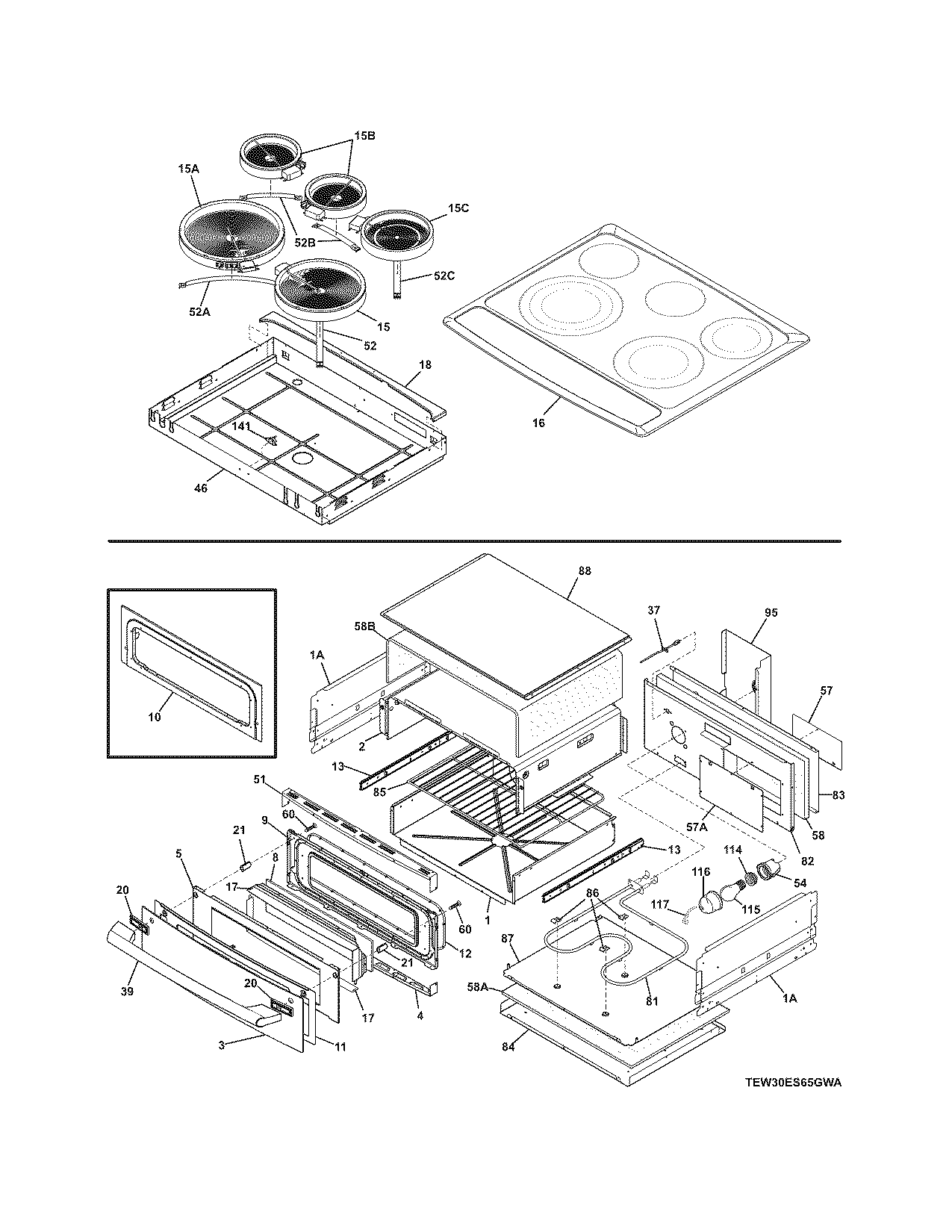 Electrolux EW30ES6CGW1 top/drawer diagram