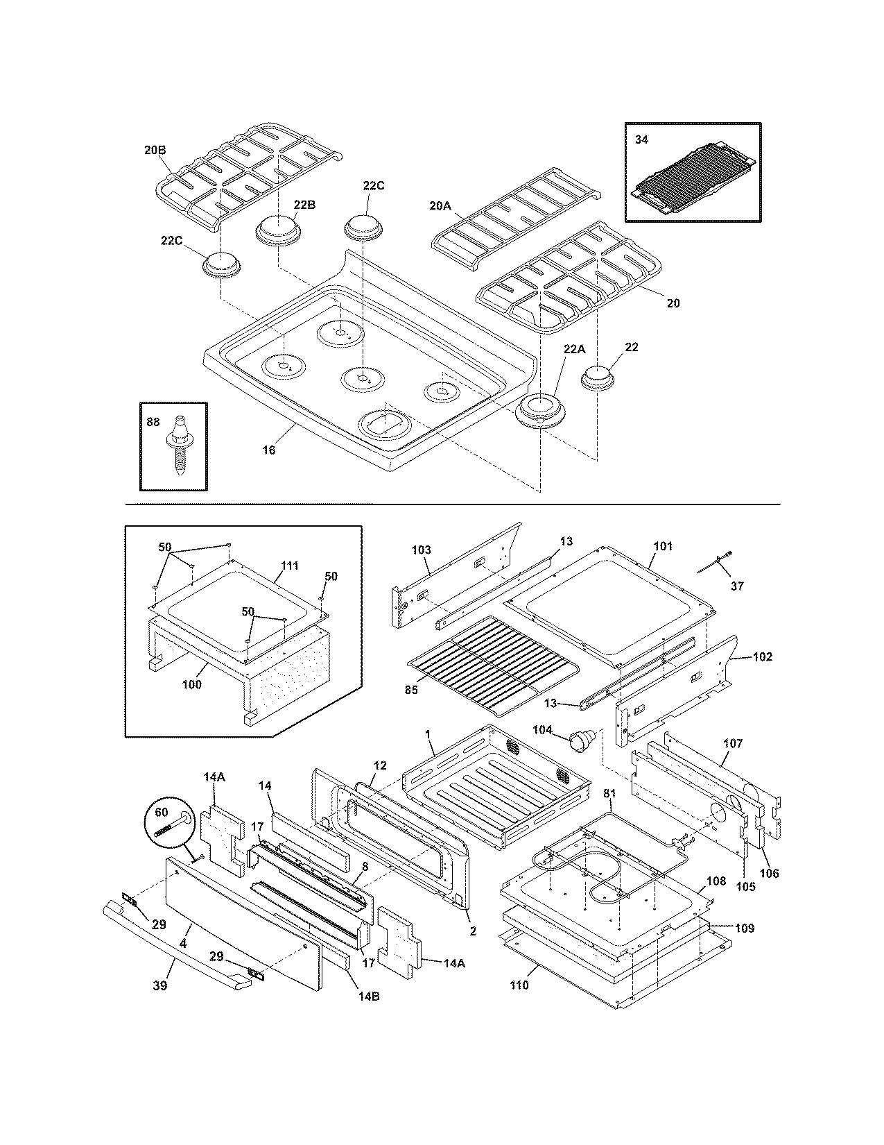 Electrolux EW30GF65GBA top/drawer diagram