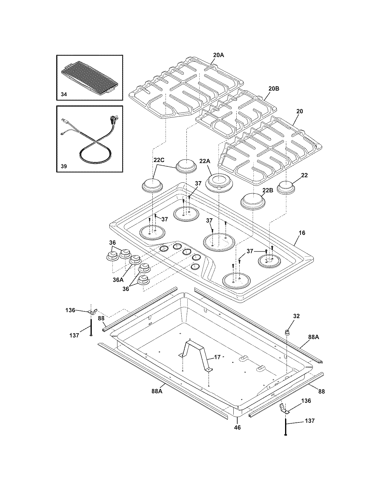 Electrolux EW36GC55GB1 cook top diagram