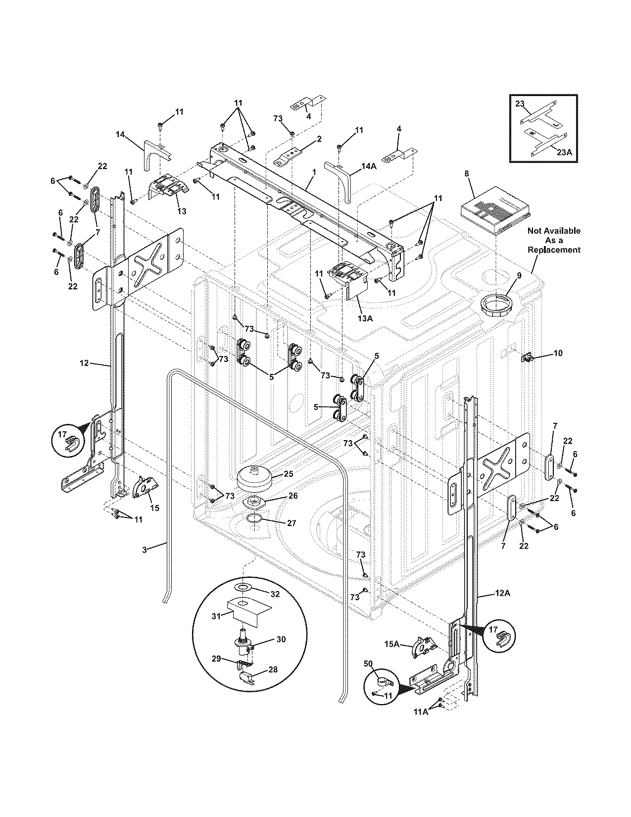Electrolux EWDW6505GS0 upper frame/tub diagram