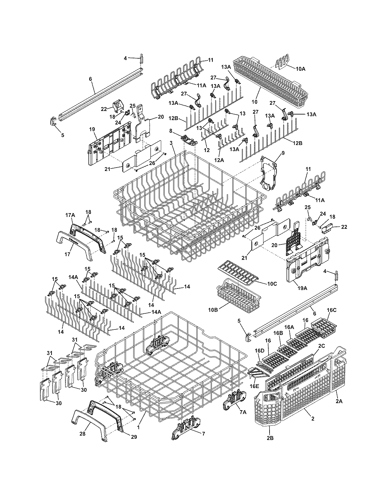 Electrolux EWDW6505GS0 racks diagram