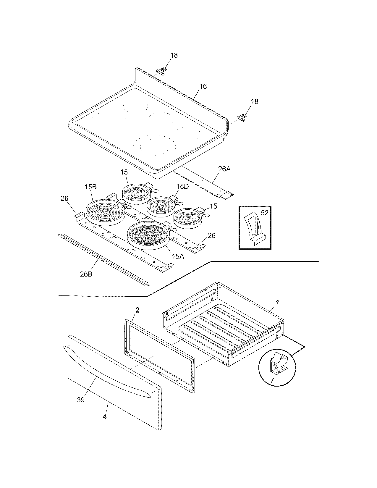 Frigidaire FEFL79FCC top/drawer diagram