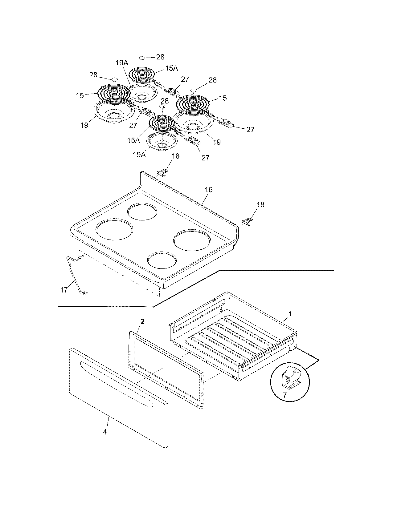 Frigidaire CFEF355FSC top/drawer diagram
