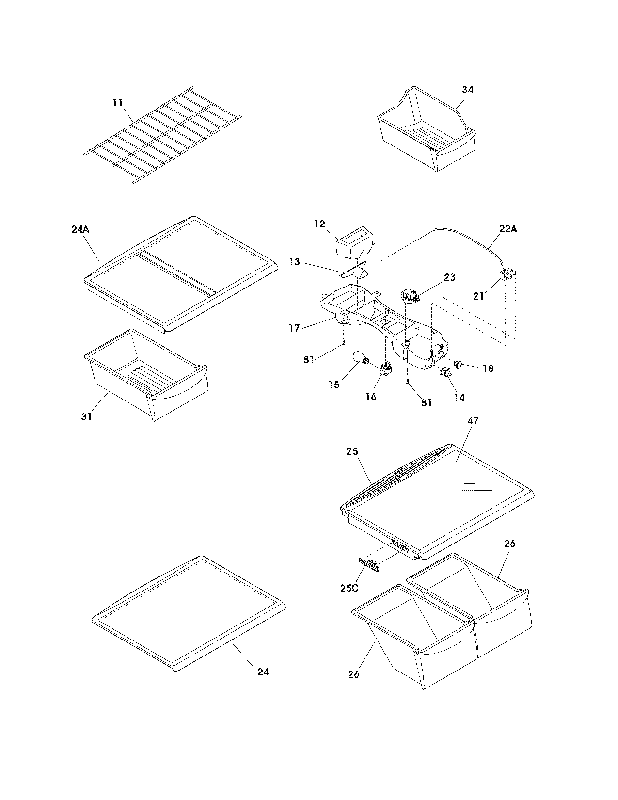 Crosley CRTE184IJS0 shelves diagram
