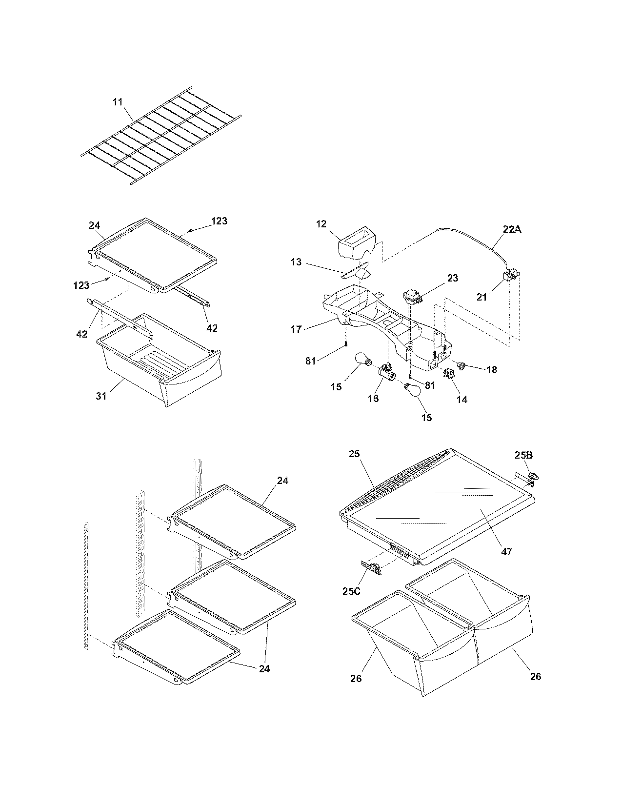 Crosley CRTE187JB0 shelves diagram