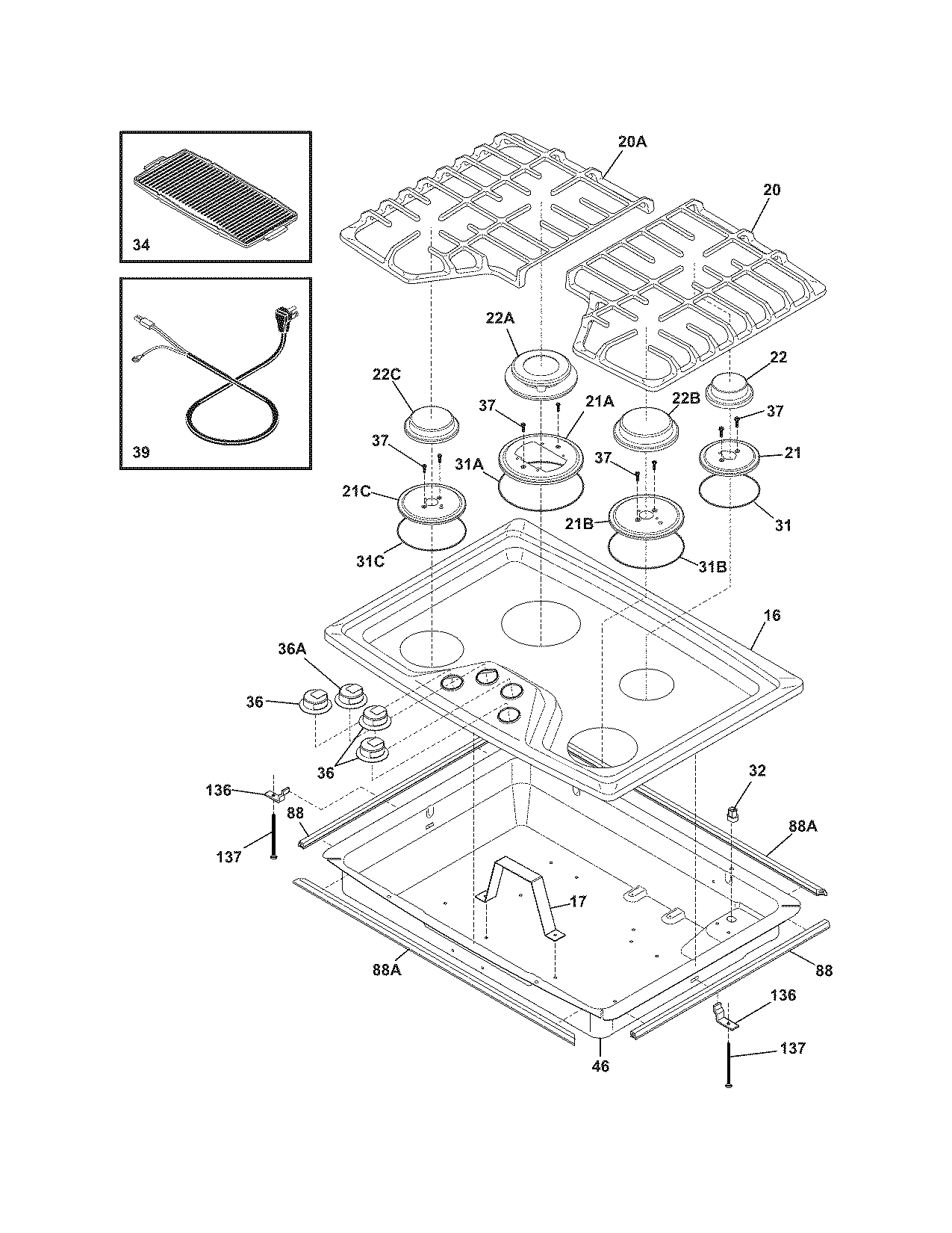 Electrolux EW30GC55GS1 cooktop diagram